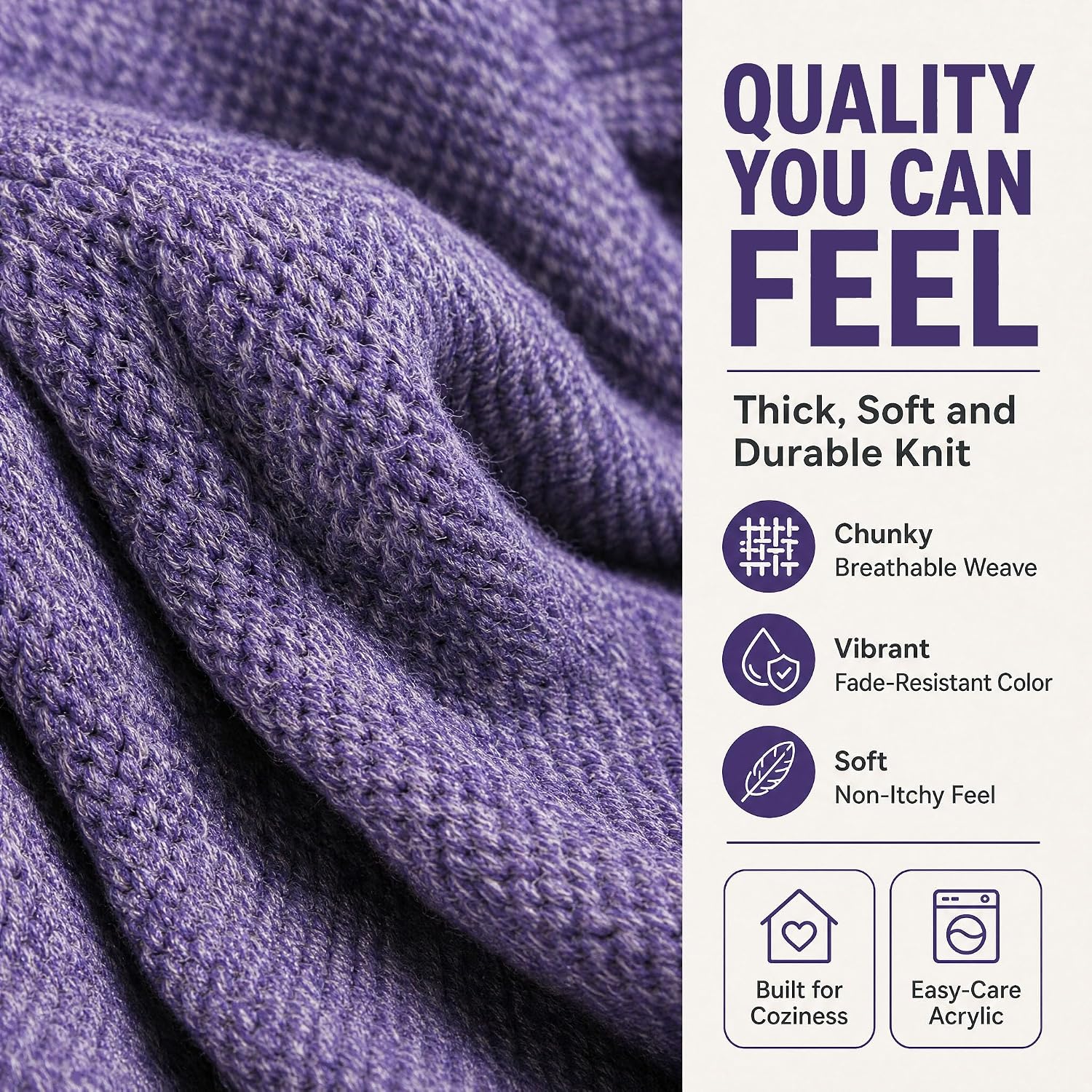 Detalle de Feluna Mermaid Tail Blanket, knitted acrylic blanket, 180 x 85 cm, violet purple