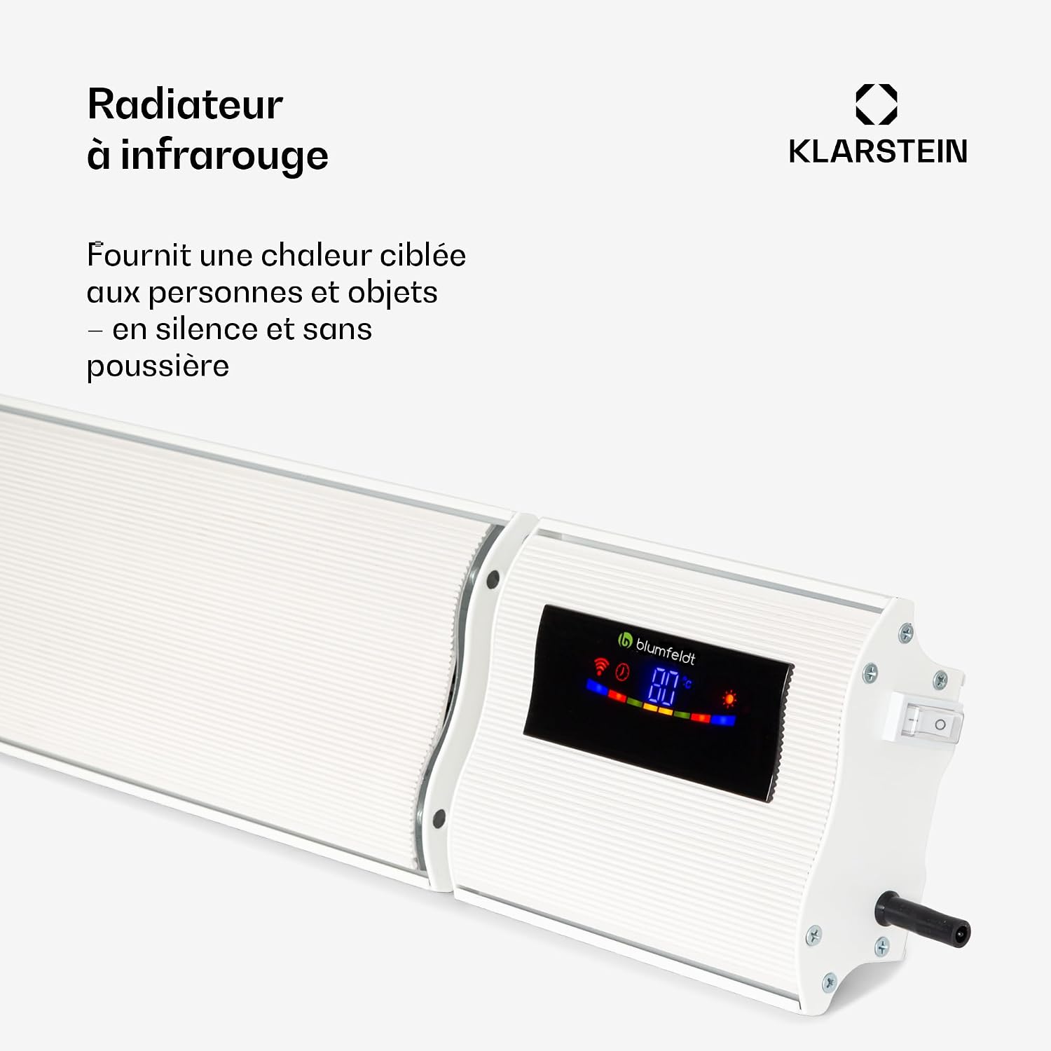 Detalle de Klarstein Cosmic Beam Smart infraroodstraler 2400 W met wifi, thermostaat en wand- of plafondmontage