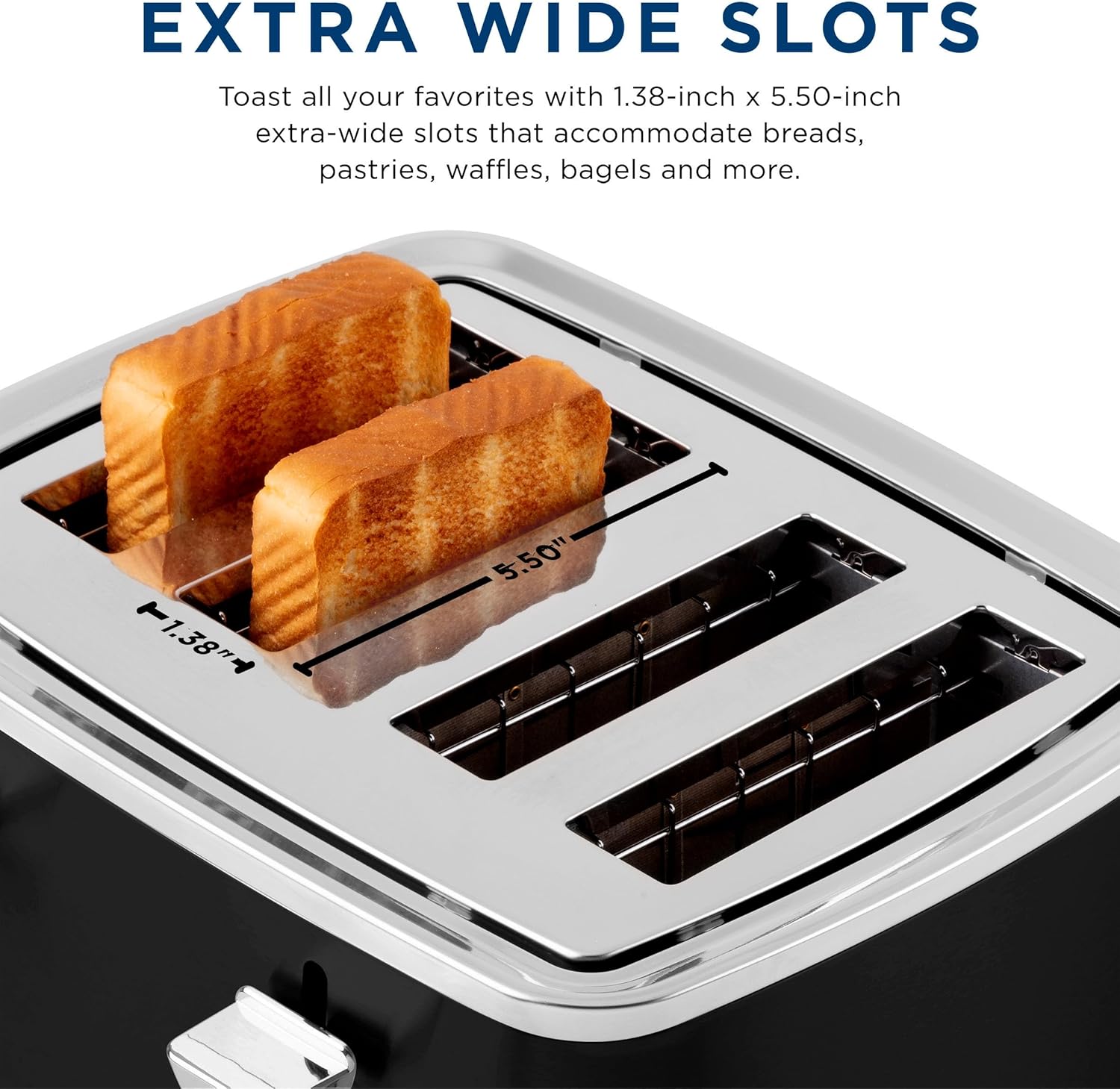 Detalle de GE 4-Slice Toaster with Extra-Wide Slots, 7 Shade Settings (1500W) — Black