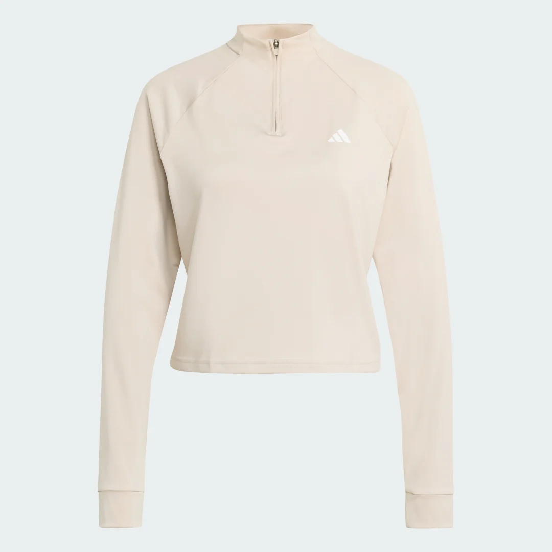 Detalle 2 de Sudadera Train Essentials Minimal Branding 1/4 Zip de Adidas — beige