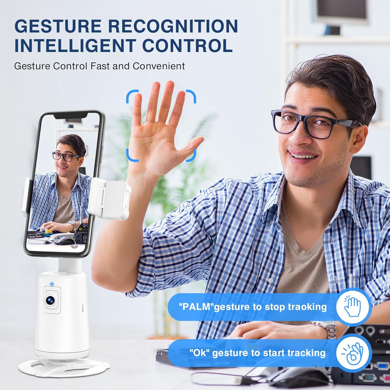 Detalle 2 de Auto Face Tracking Tripod 360° Rotating Stand with Remote