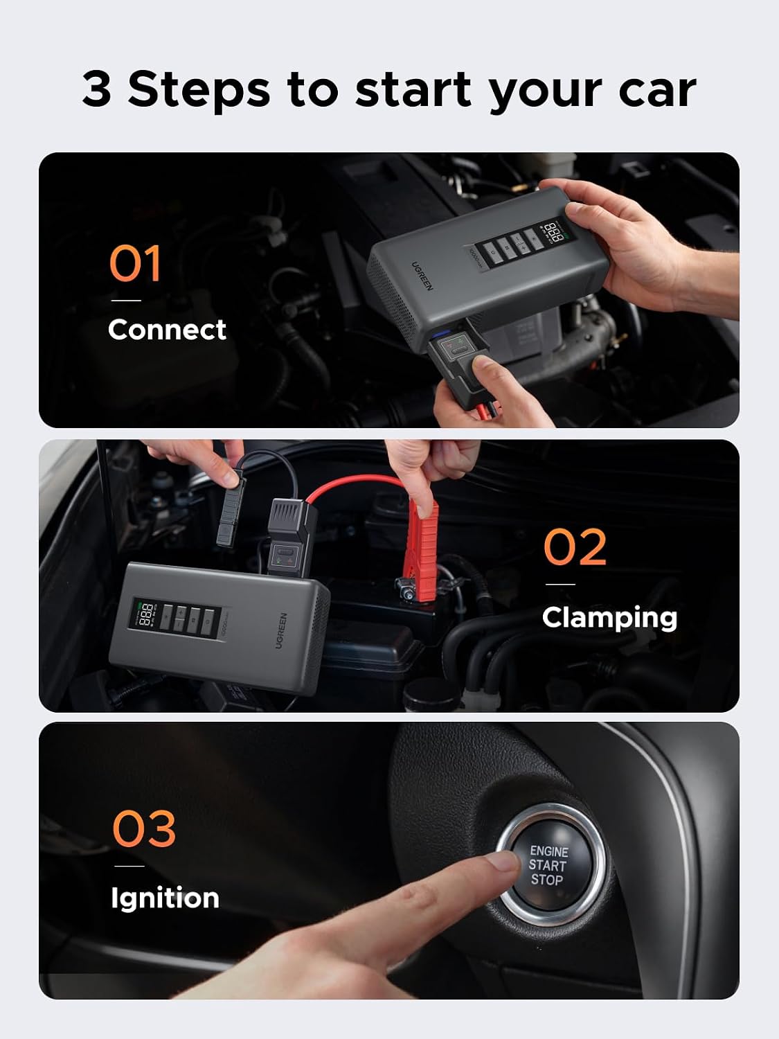 Thumbnail 5 de UGREEN Jump Starter Power Pack with Tyre Inflator for 4L Gasoline and 2.8L Diesel Engines