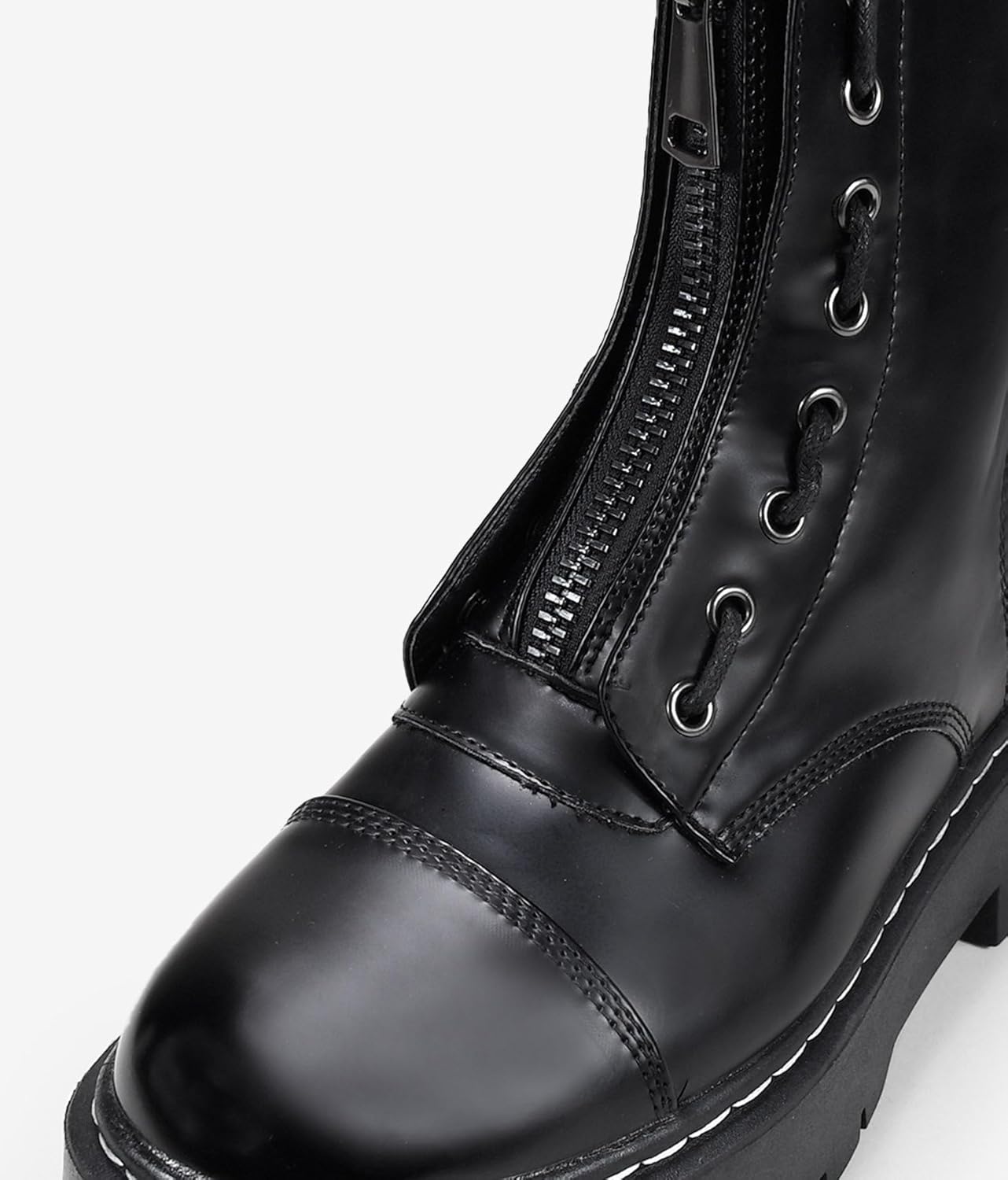 Detalle de BOSANOVA Militär-Stiefel mit gezackter Plattform – Damen, veganes Leder, Reißverschluss