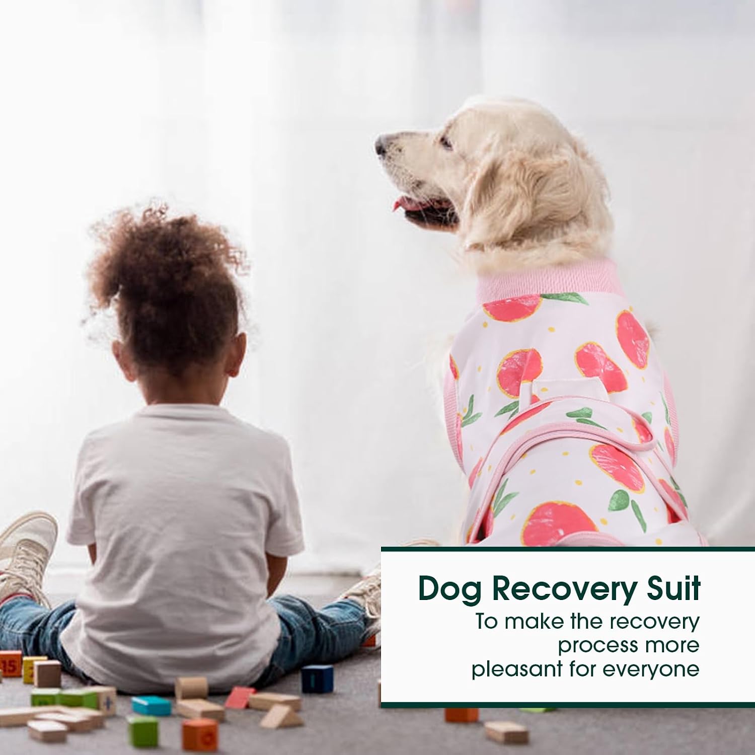 Detalle de Kuoser Dog Surgery Recovery Suit (Peach Powder) – soft recovery onesie alternative to a cone