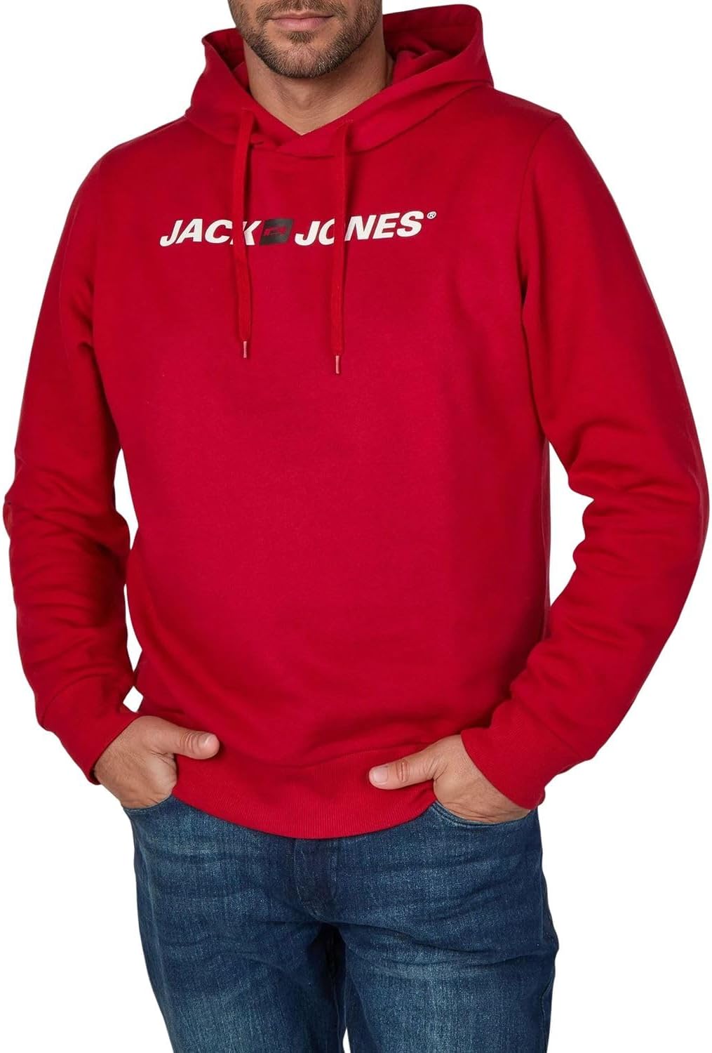 Detalle 2 de Jack & Jones Herren-Hoodie mit Druck JJMORTY im Regular Fit (Kapuzenpullover) – Grün/Gelb/Grau/Rot