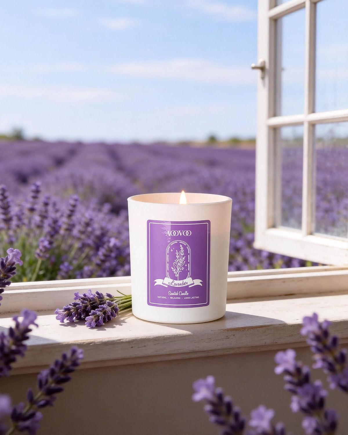 Thumbnail 5 de AOOVOO Lavender Candle Soy Candle Set, 2-Pack with Crystals and Dried Flowers