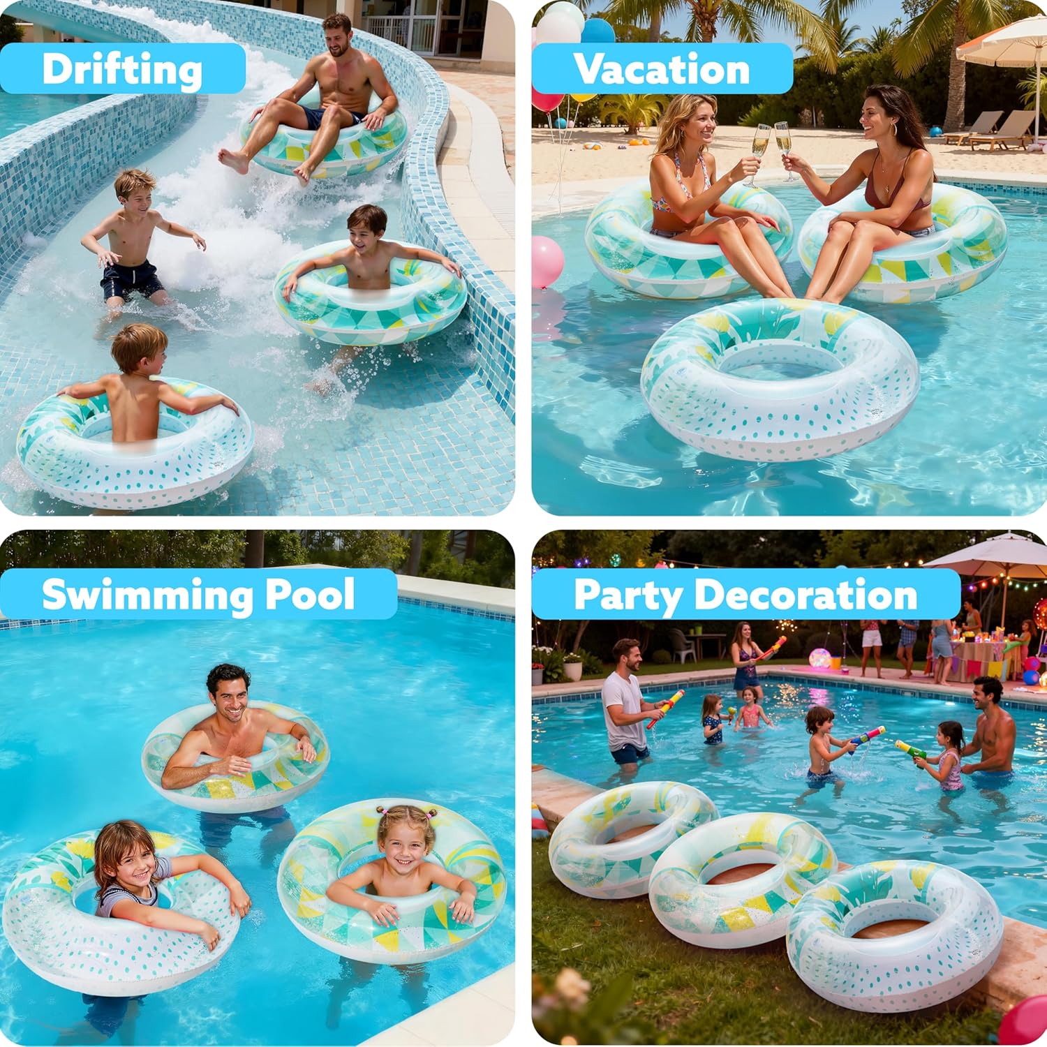 Detalle de JOYIN 82.5 cm Pool Inflatables Swimming Rings (3 Pack) – Glitter Pattern PVC Floats