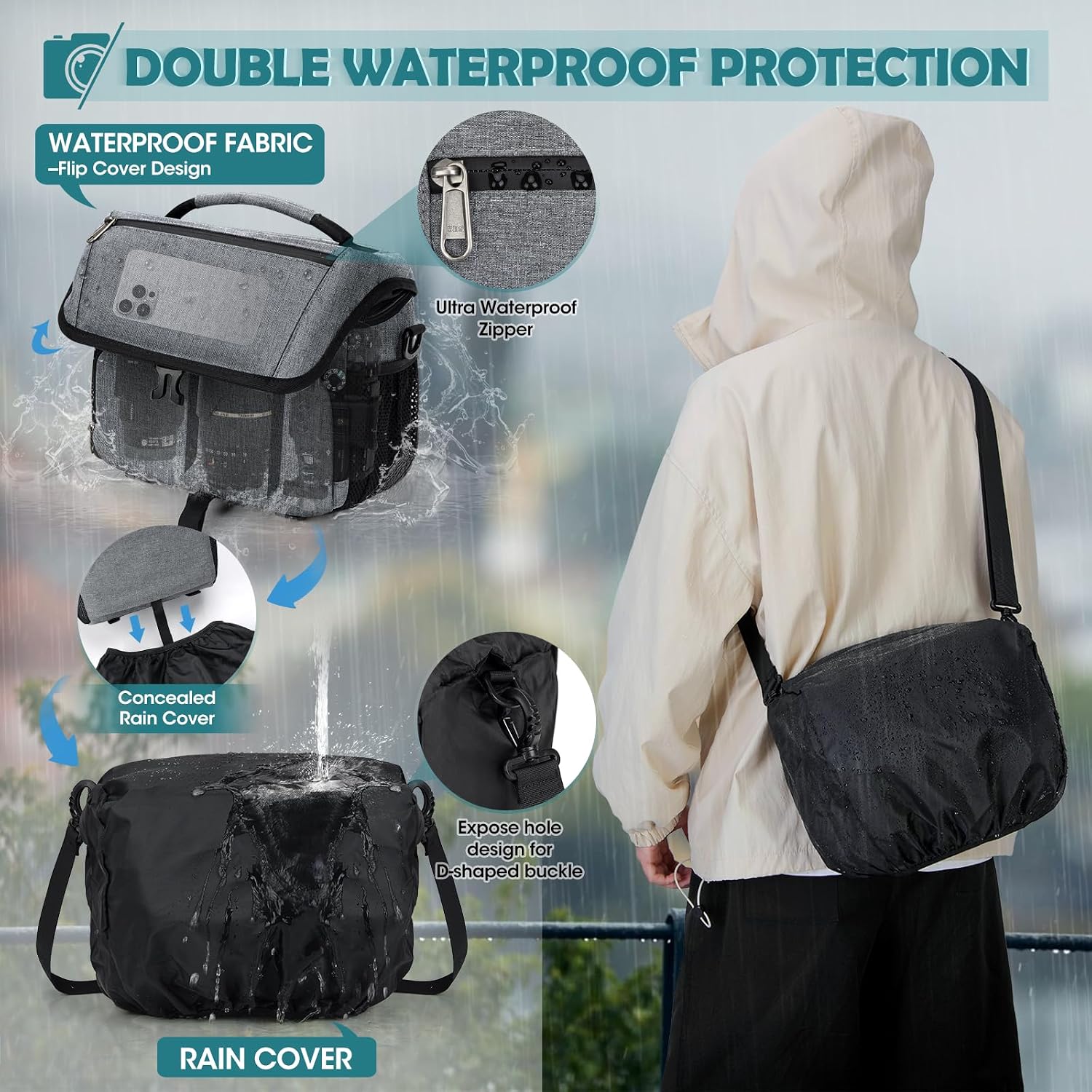 Thumbnail 4 de RAINSMORE Kameratasche DSLR große Schutztasche