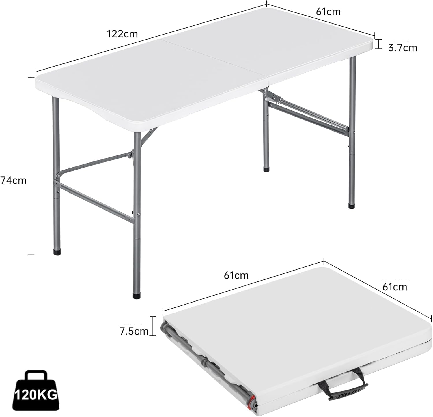 Thumbnail 1 de Mesa plegable de camping T-LOVENDO.ES rectangular auxiliar 122x61 cm (hasta 120 kg), blanca
