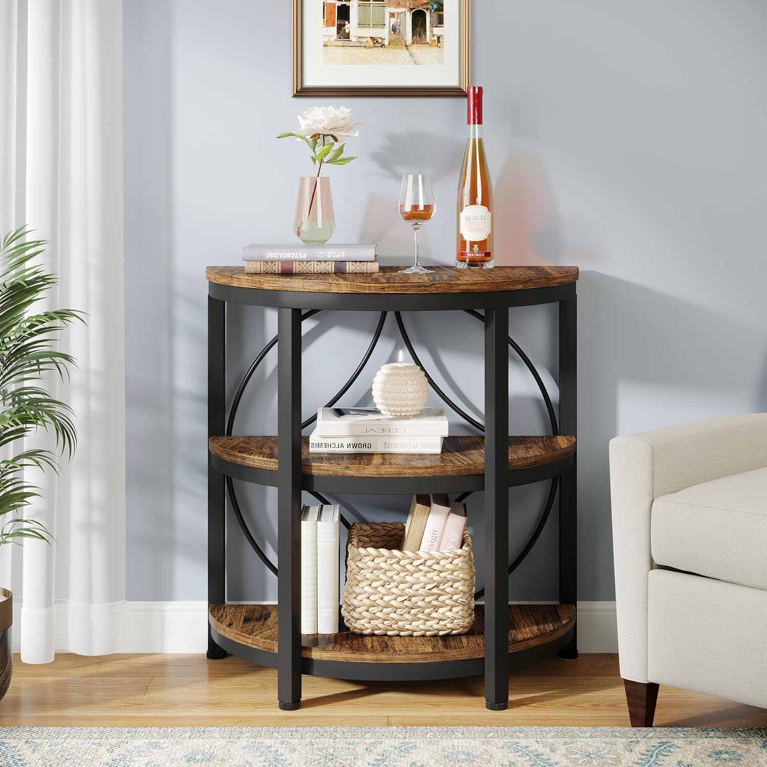 Detalle 2 de Tribesigns JW0589 Half-Moon Side Table, 3-Tier Storage, Metal Frame