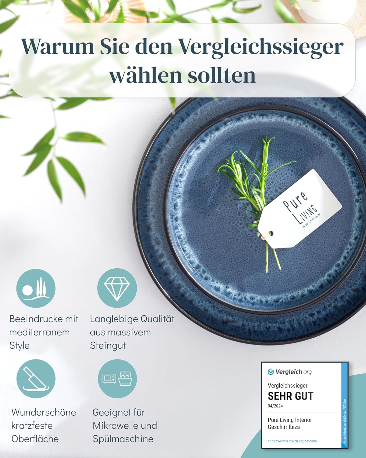 Detalle 2 de Steingut Kaffeetassen Ibiza 6‑teilig blau