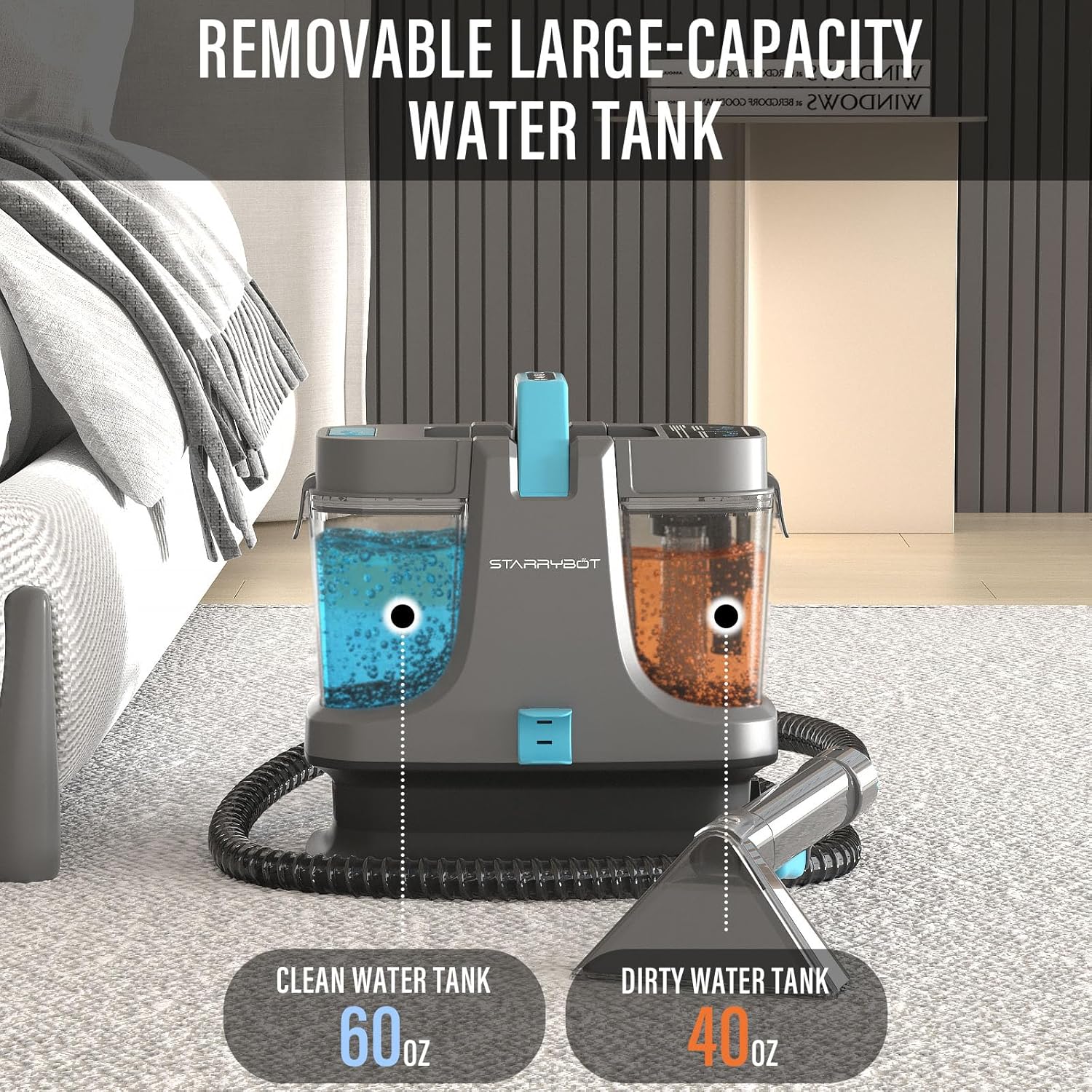 Detalle de STARRYBOT C-AC2502 Portable Carpet Cleaner with Steam, 18,000 Pa Suction