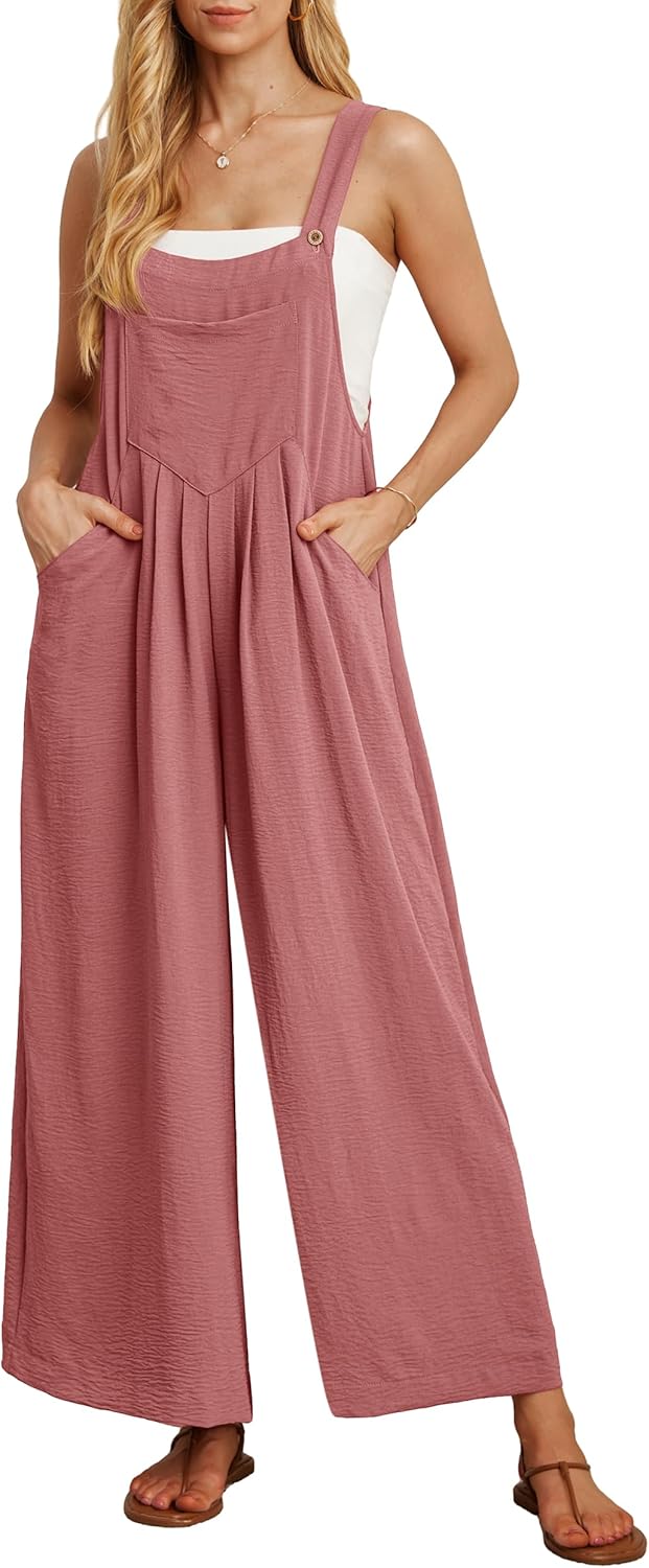 Detalle de IWOLLENCE Women’s Summer Jumpsuits Boho Wide-Leg Overalls with Pockets (Loose Rompers)