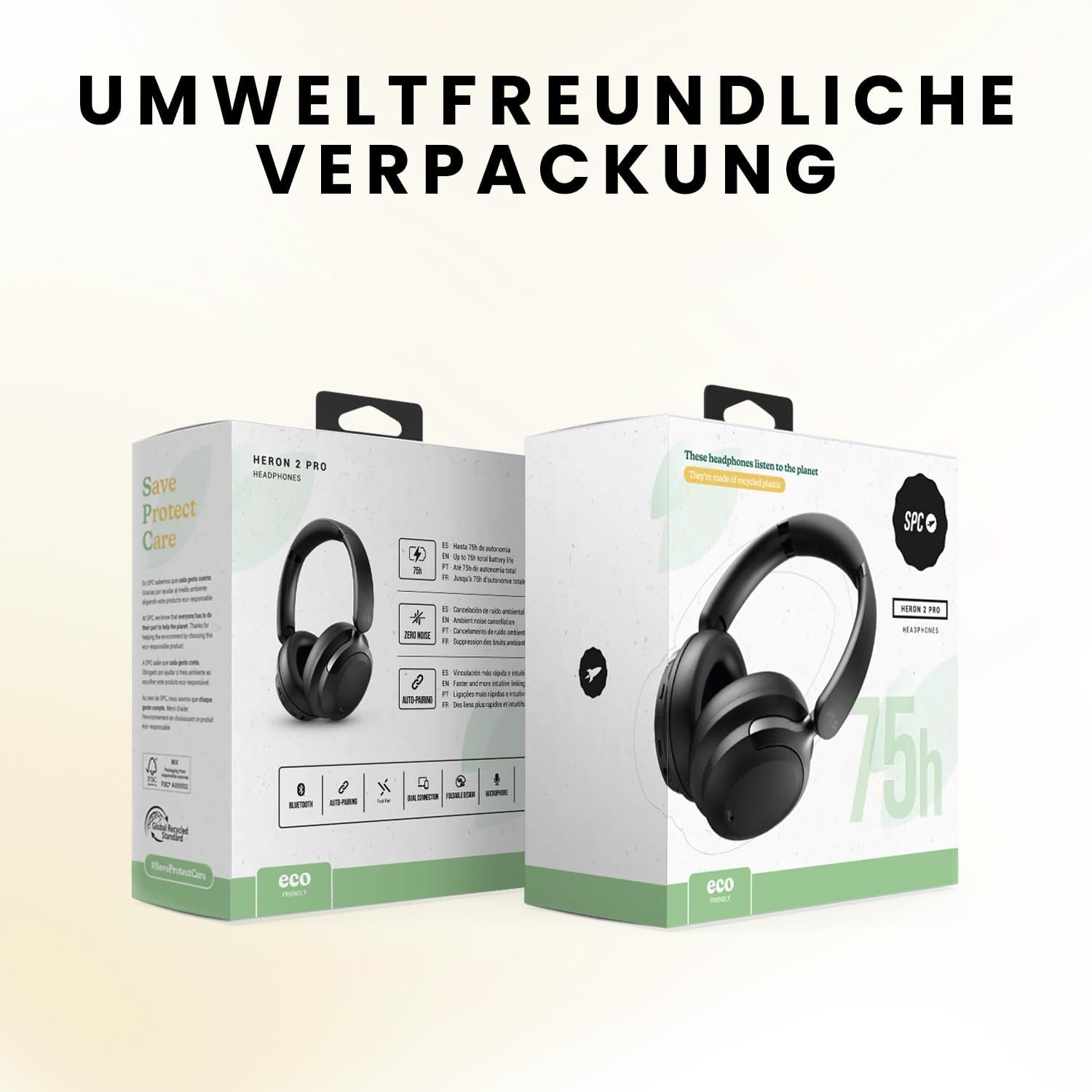 Detalle de SPC Heron 2 Pro – Kabellose Bluetooth-Kopfhörer mit ANC, ECO-Design und Dual-Verbindung