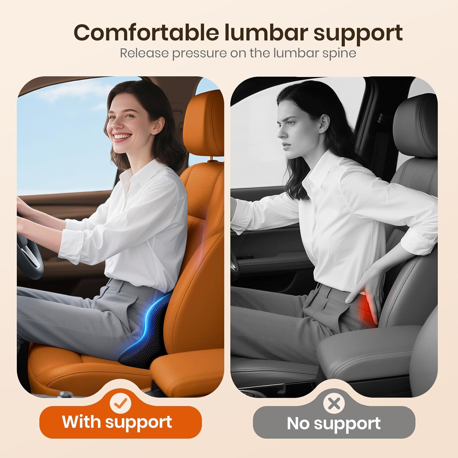 Thumbnail 2 de Benazcap Lumbar Support Cushion (Black) – ergonomic coccyx & lumbar cushion for office, car and gaming chairs
