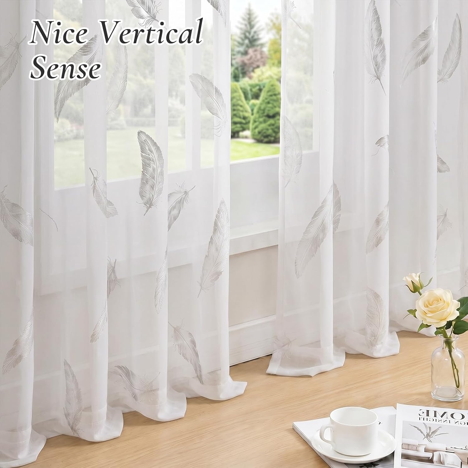 Detalle de Rideau Salon Moderne Lot de 2 – Plumage argenté chaud, 140x260 cm, beige