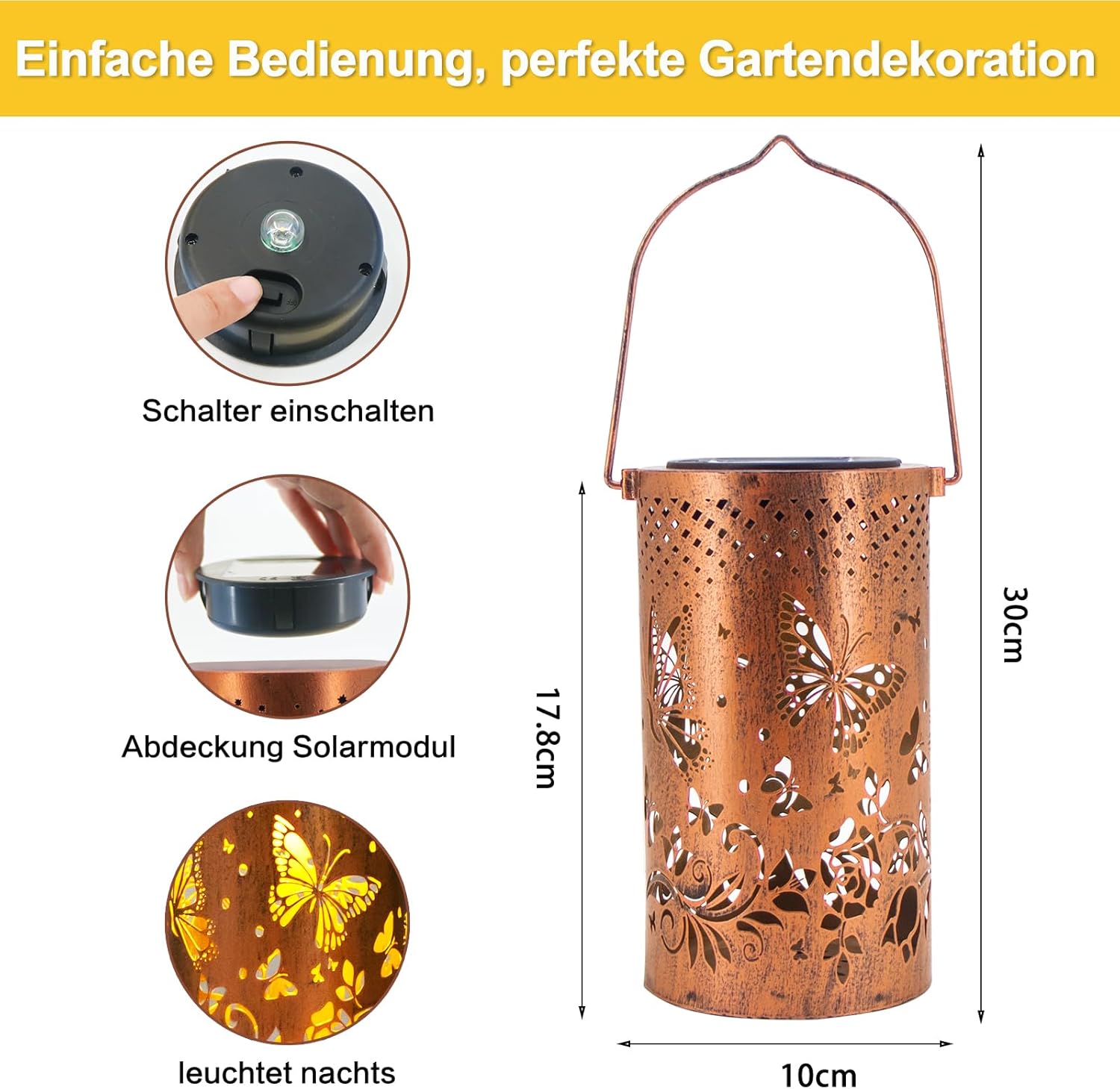 Thumbnail 4 de Solar Laternen Outdoor Hängelaternen mit Schmetterling-Motiv (wasserdicht, LED) – Deko für Garten, Terrasse & Weg