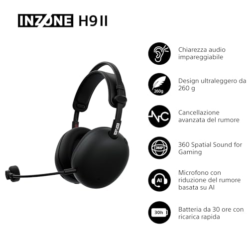 Detalle 2 de Sony INZONE H9 II, cuffie gaming wireless con audio spaziale 360° e ANC