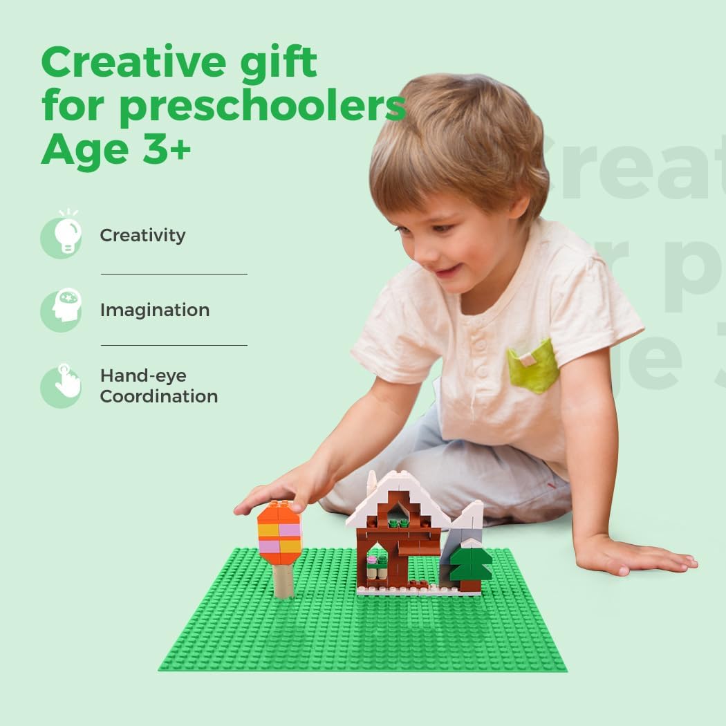 Thumbnail 2 de Lekebaby Classic Baseplates: 12 x 10" x 10" ABS Base Plates for Building Bricks – 32x32 Stud Layout, 12-Pack (Green/Blue/Grey)
