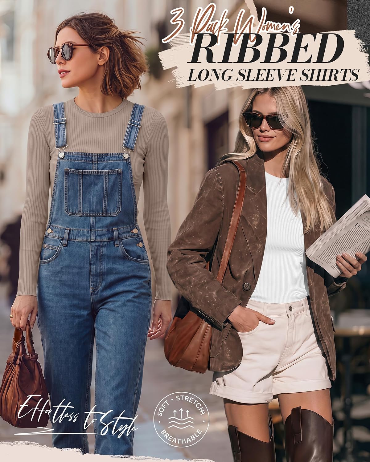 Thumbnail 4 de Ficerd Ribbed Long Sleeve Tops 3-Pack