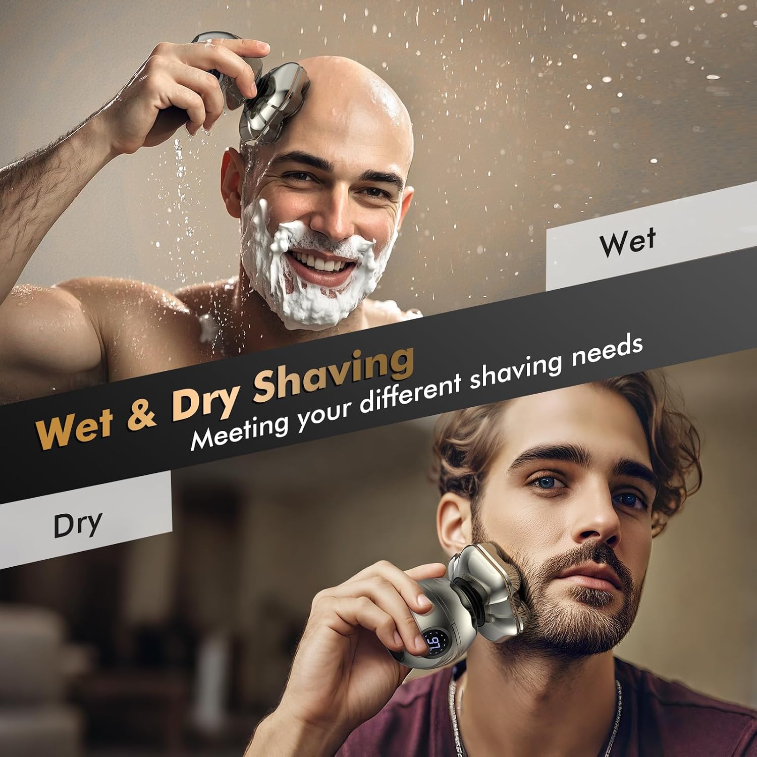 Detalle de iWarmbase Magnetic Head Shaver for Men (2025) with LED display, IPX6 waterproof, detachable magnetic head