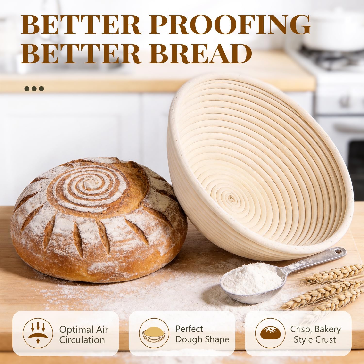 Detalle 2 de BAVIFY Bread Proofing Baskets, 2-Pack 9-Inch Round Natural Rattan Bannetons