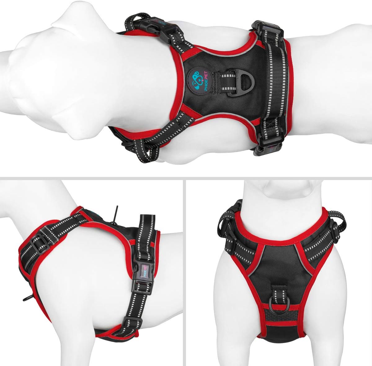 Thumbnail 1 de PHOEPET No Pull Dog Harness (Adjustable Vest with Padded Handle & Reflective Strips) – Black, XL