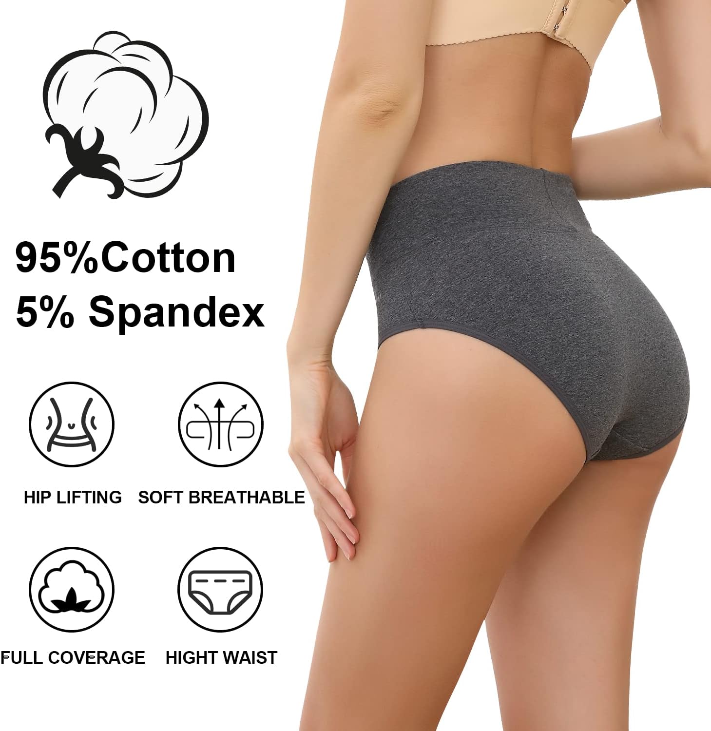 Detalle de coskefy Underwear Women High-Waisted Cotton Knickers – Full Briefs, 5 Pack (XS–XXL)