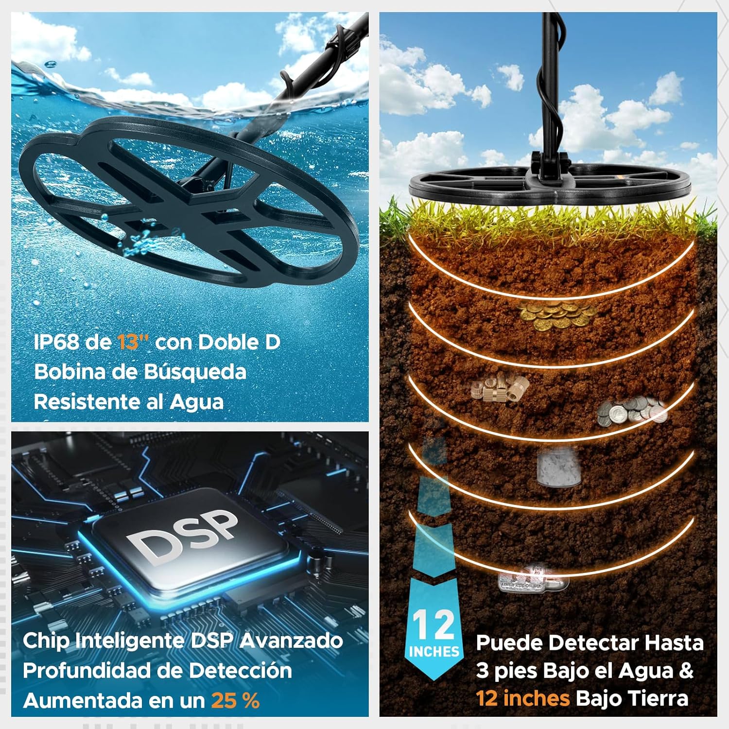 Thumbnail 4 de Hazlewolke Detector de Metales Profesional 33cm 💎 Resistente al Agua
