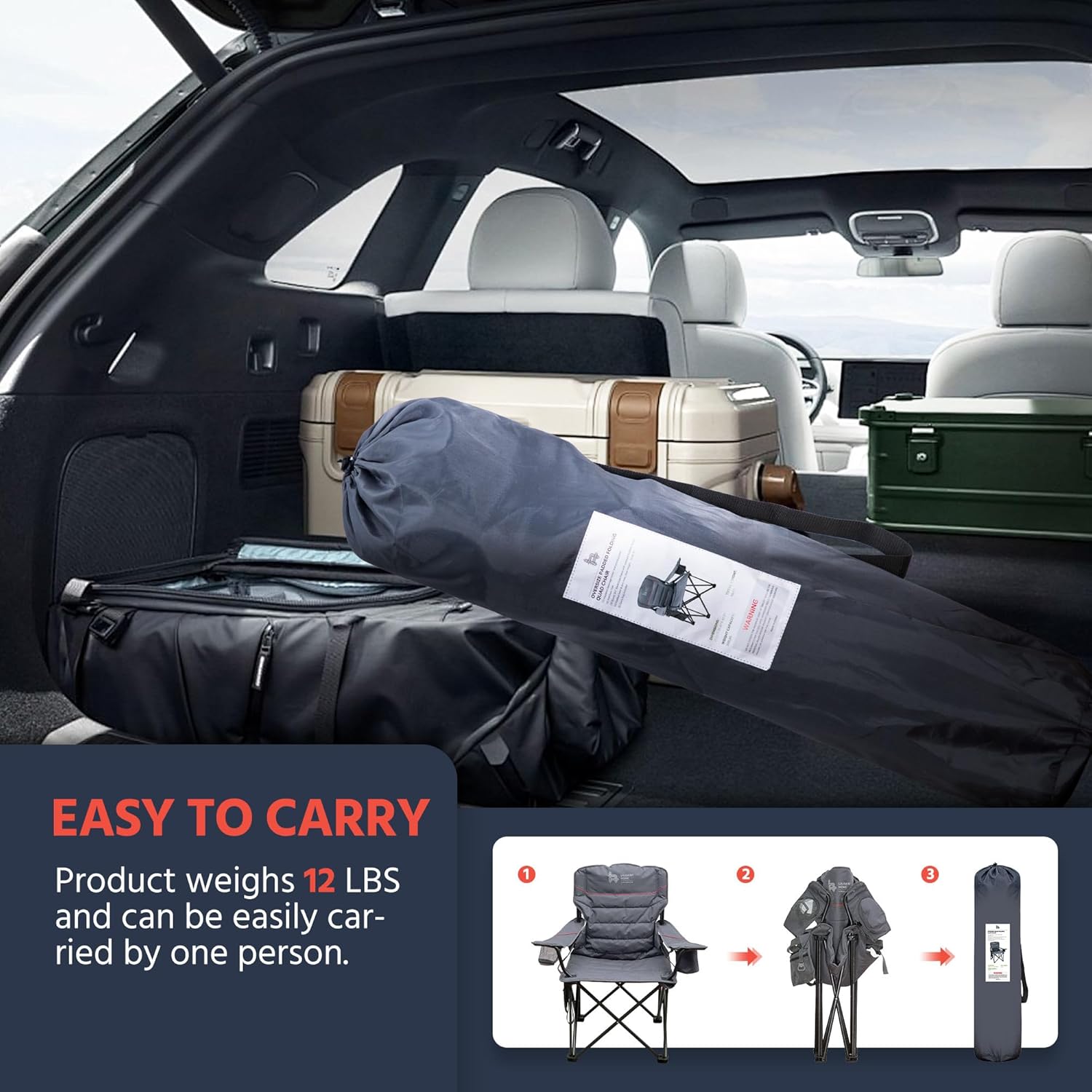 Thumbnail 4 de OUTSIDER Oversized Folding Camping Chair with Lumbar Support and Cooler Bag
