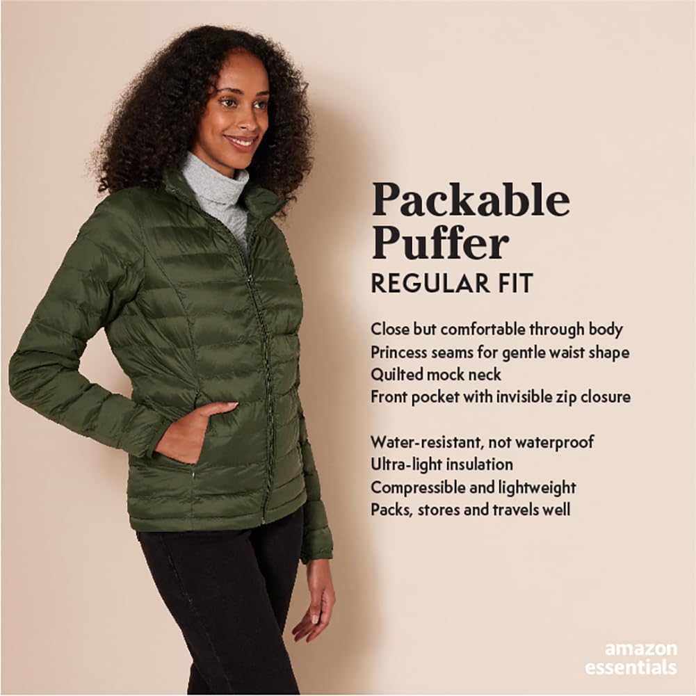Detalle 2 de Amazon Essentials Women's Lightweight Long-Sleeve Water-Resistant Packable Puffer Jacket (Plus Size Available)