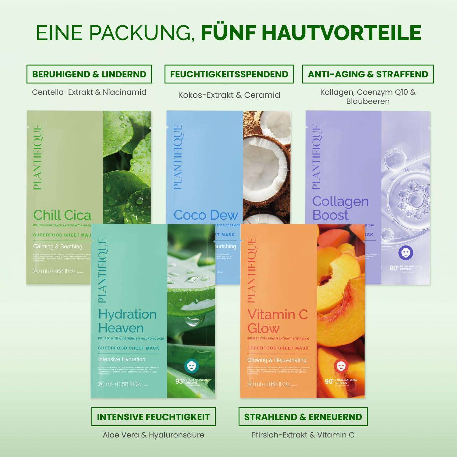 Thumbnail 2 de PLANTIFIQUE Koreanische Gesichtsmaske 5-Pack – Hydrierende Masken mit Superfoods & Hyaluronsäure
