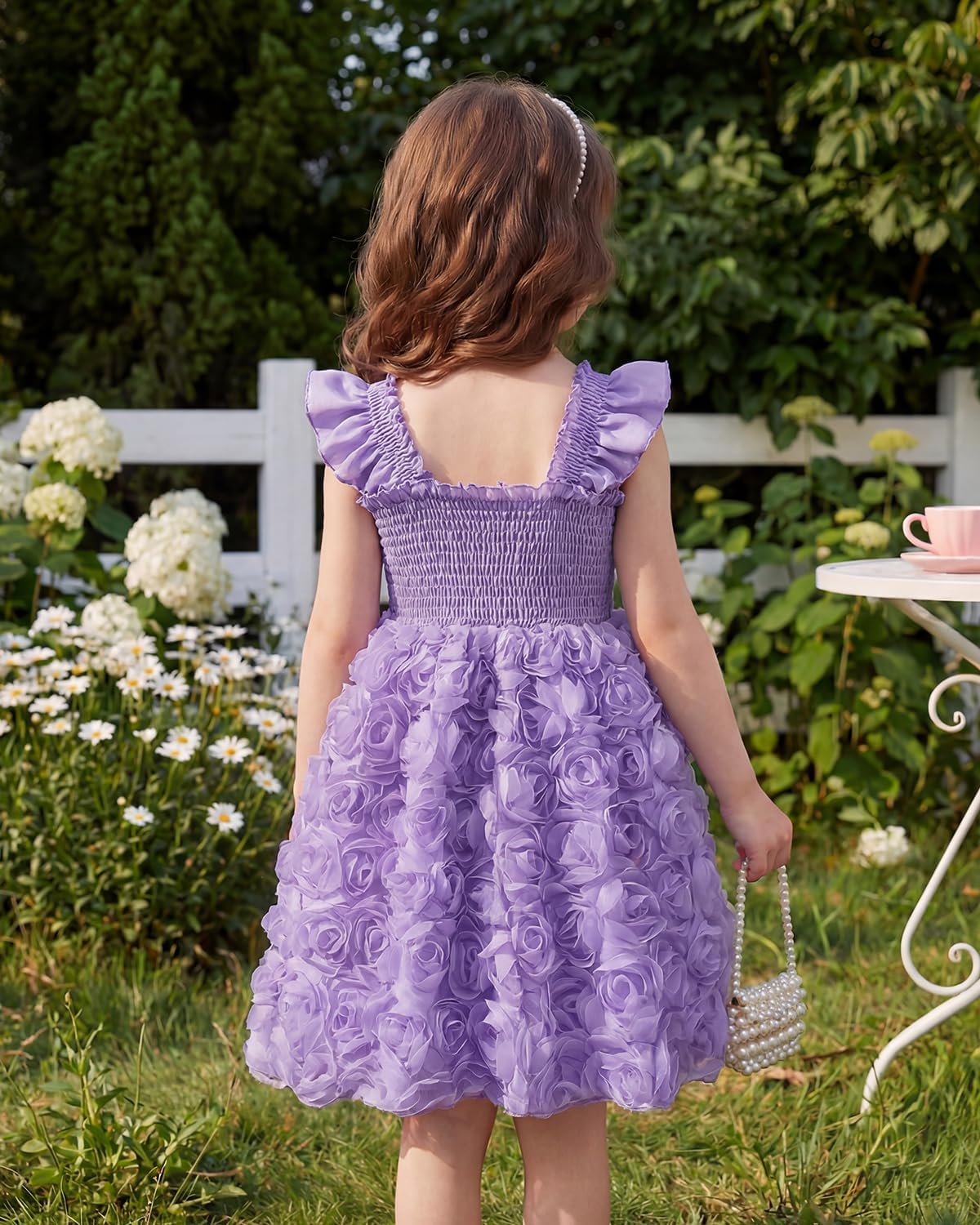 Thumbnail 6 de JiAmy 3D-prinsessenjurk voor meisjes met tule, bloemen en elastische taille
