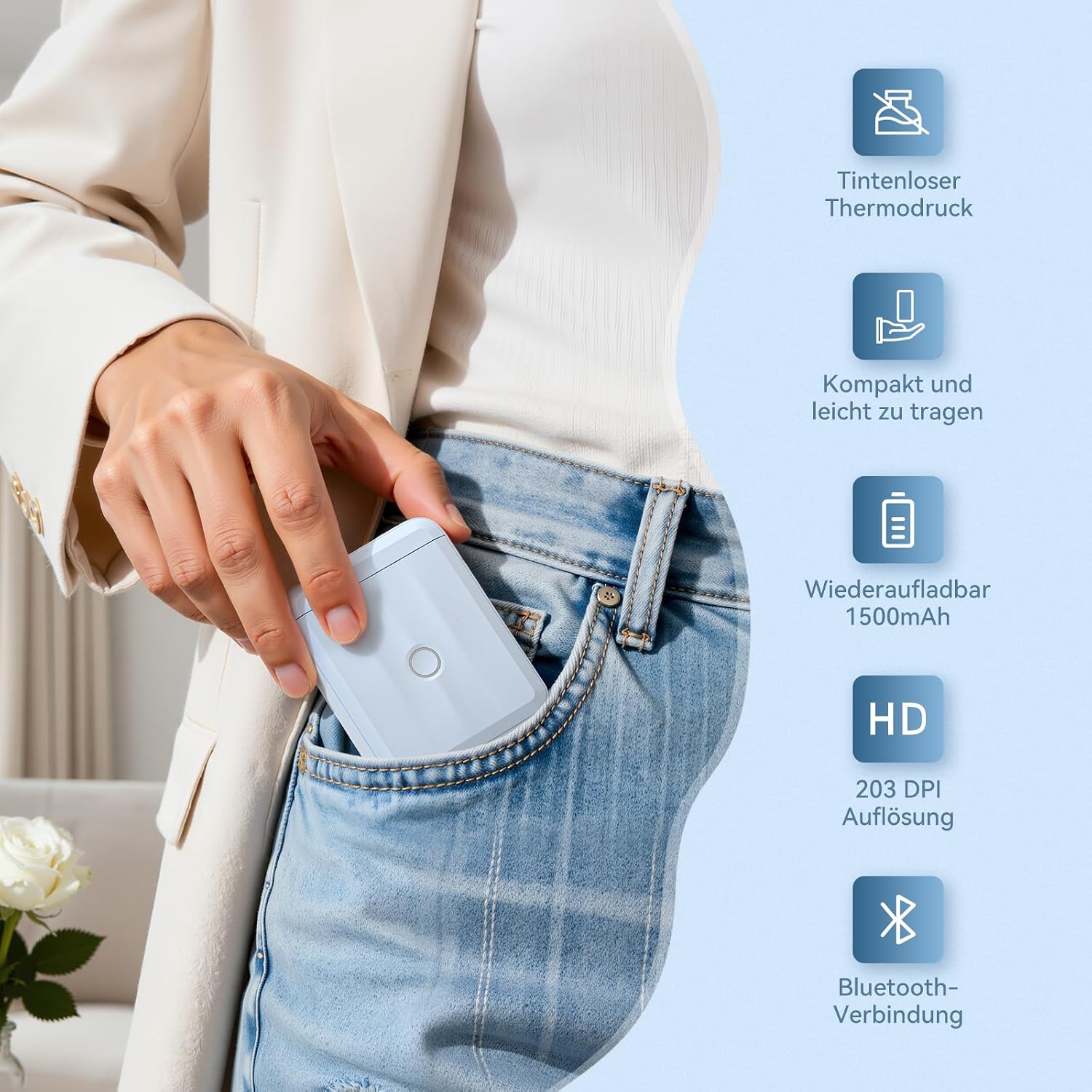 Detalle 2 de NIIMBOT Etikettendrucker D110 Upgrade – Mini-Labelprinter mit Bluetooth für iOS & Android, blau