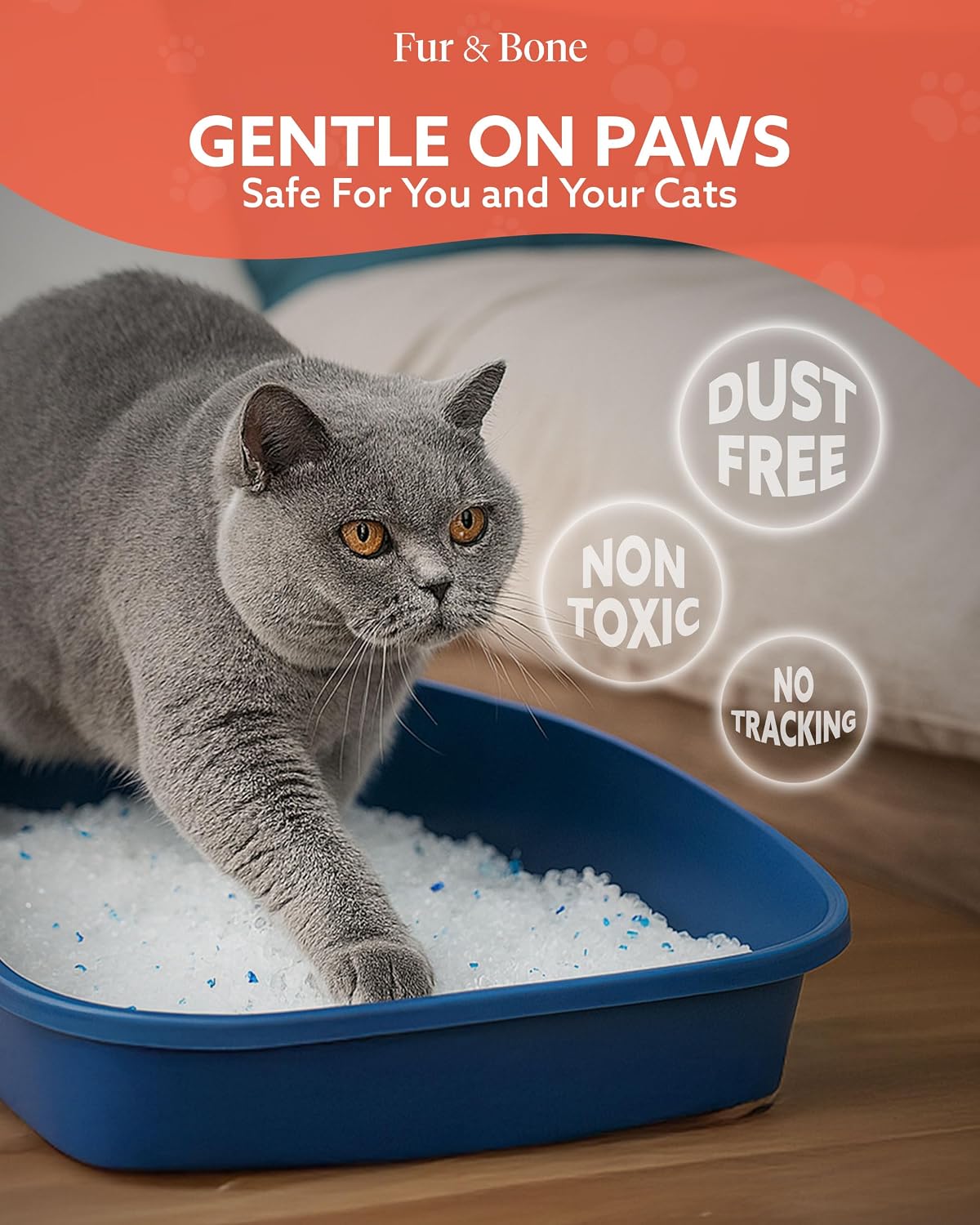 Detalle 2 de Fur & Bone 7.6L Silica Cat Litter – Non-Clumping Crystals for Odour Control and Easy Cleaning
