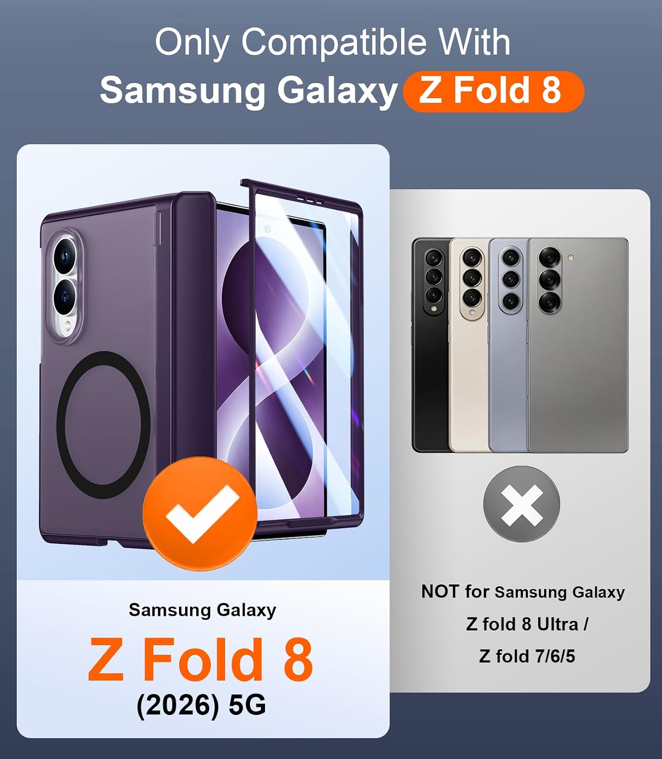 Detalle 2 de SPIDERCASE Galaxy Z Fold 8 Case, Purple TPU with Kickstand and Hinge Protection