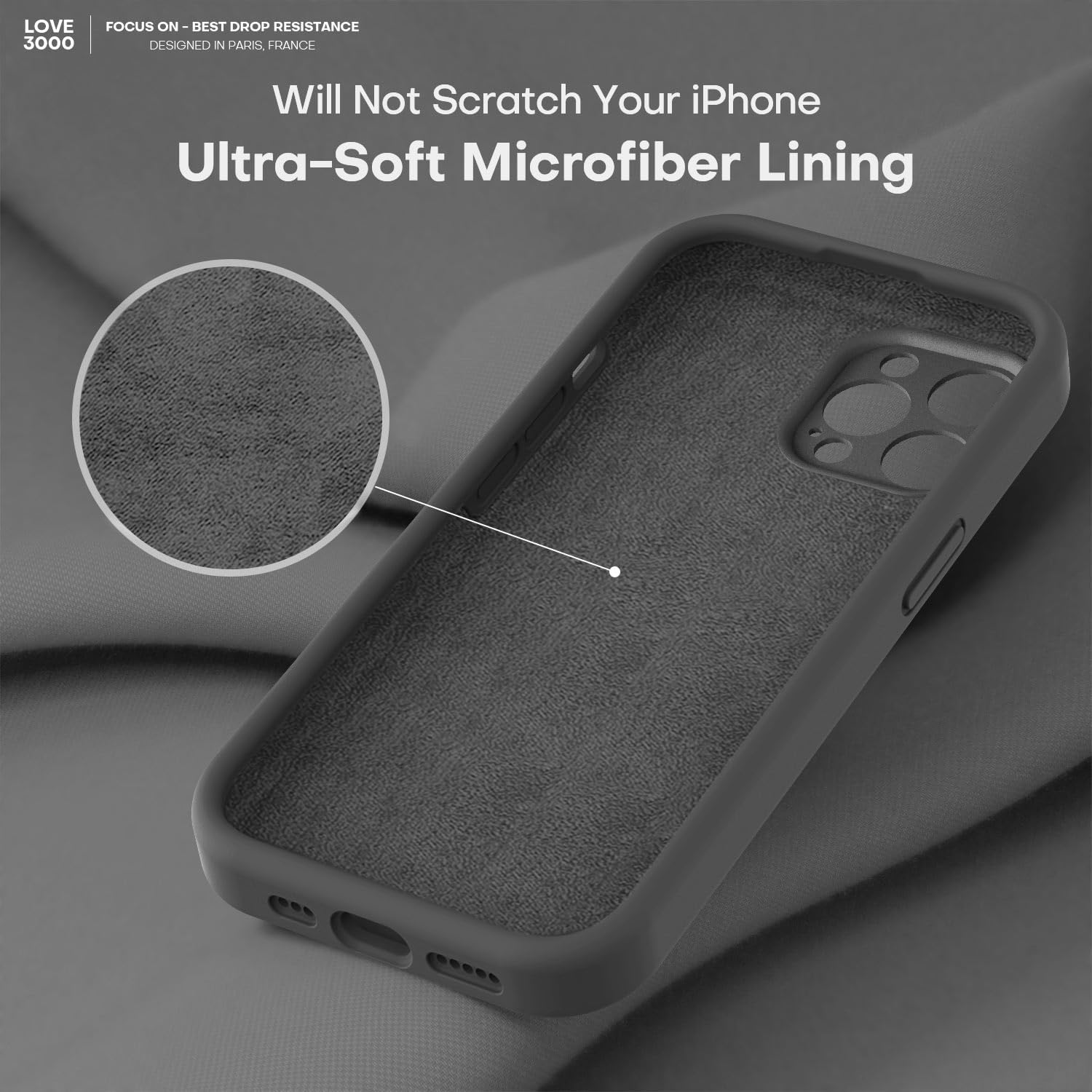 Thumbnail 4 de LOVE 3000 Designed for iPhone 14 Pro Case — Premium Silicone with Soft Anti-Scratch Lining, Shockproof Protection (Black, 6.1")