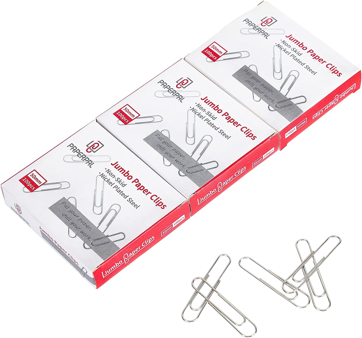Detalle de PAPERPAL Jumbo Non-Skid Paper Clips, 2-Inch Silver, 300 Count