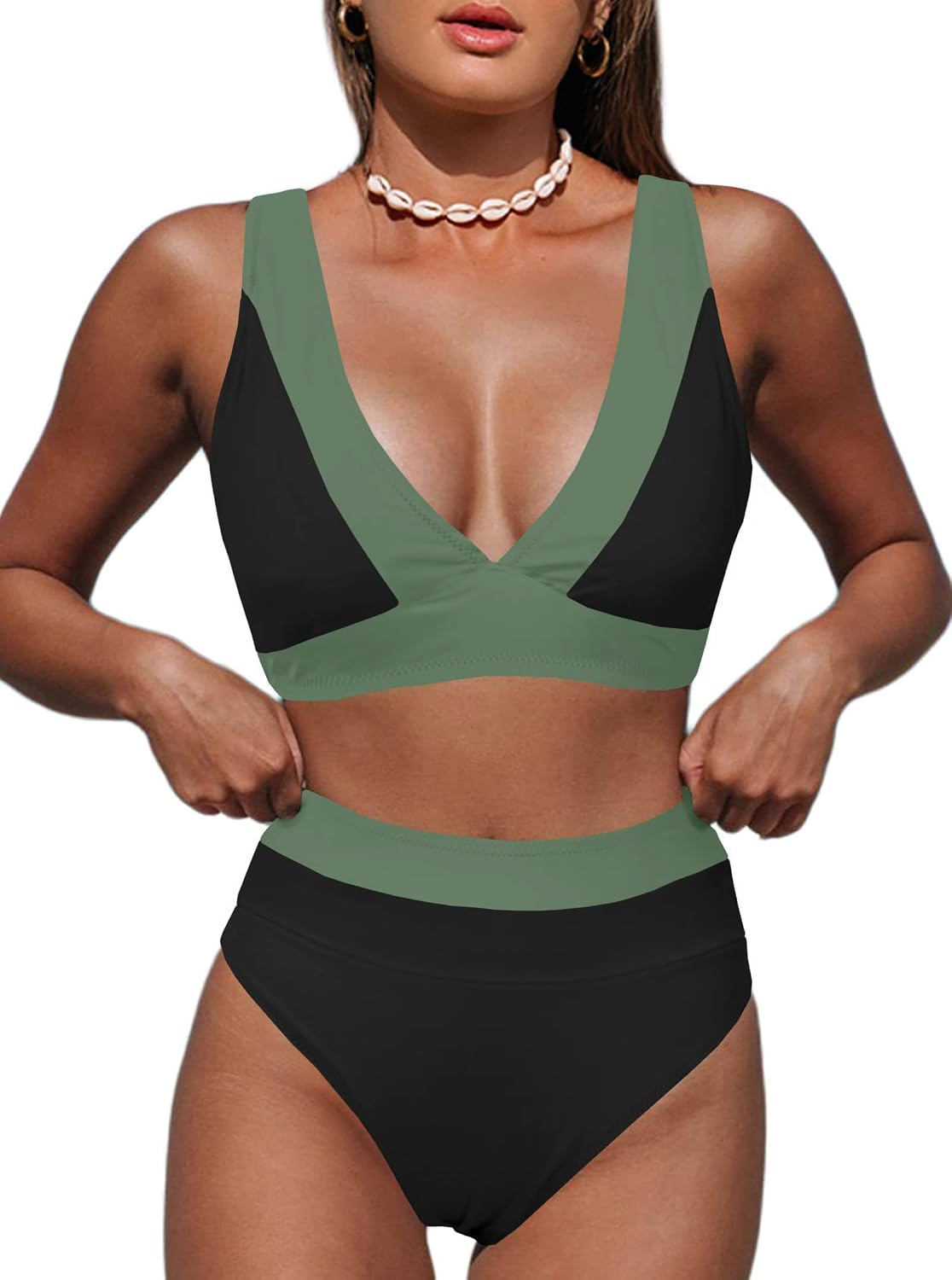 Detalle de Hilinker Women's Leopard Bikini Swimsuits: V Neck, High Waisted 2-Piece