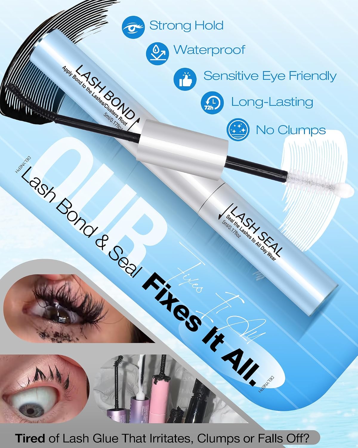 Detalle de Eyelash Glue: Waterproof Lash Bond & Seal 2-in-1 for Lash Clusters (5ml+5ml)