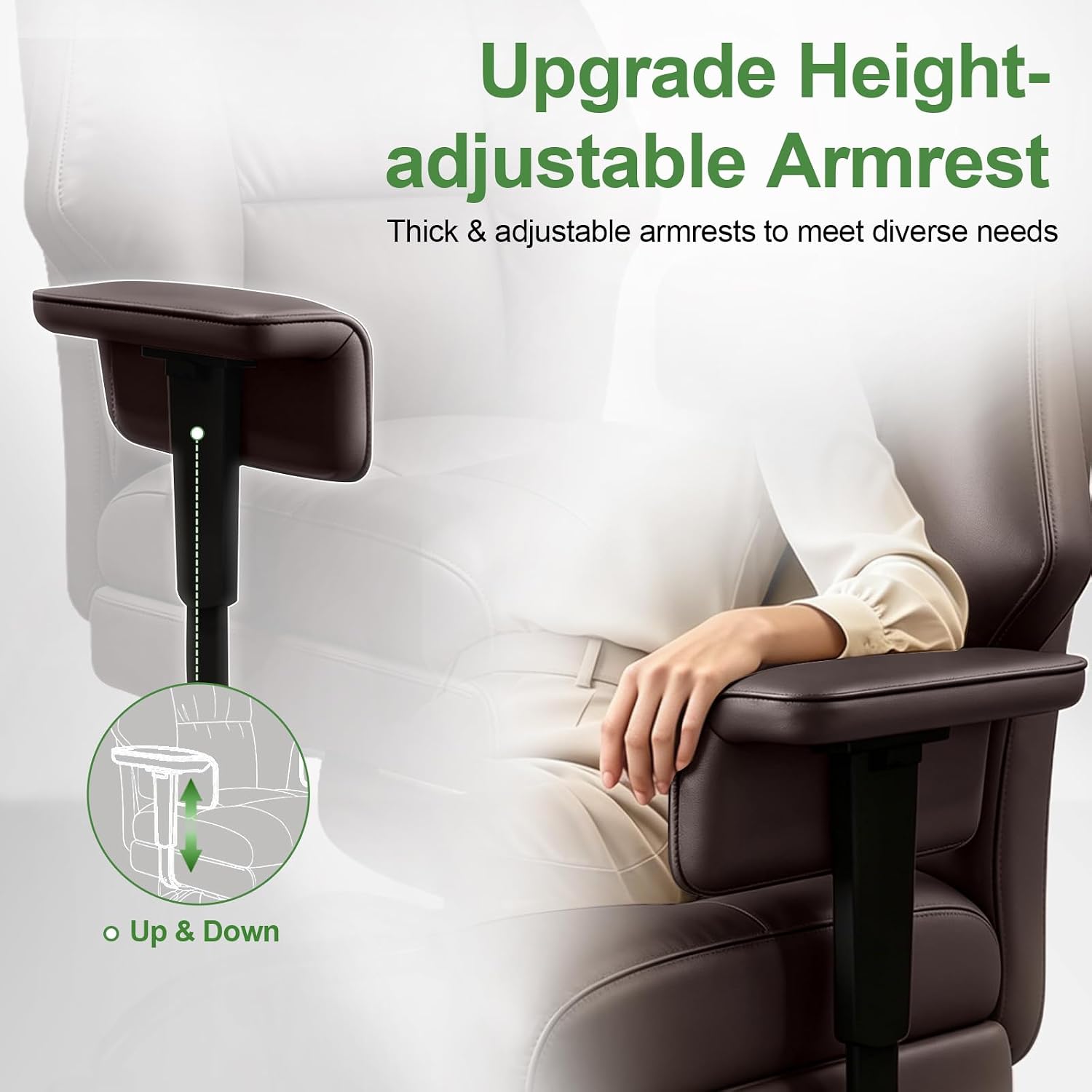 Detalle de XUEGW 850-Brown Executive Office Chair, 135° Recline and Retractable Footrest