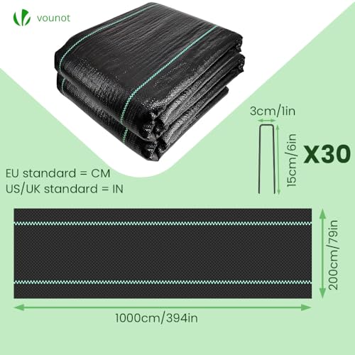 Thumbnail 1 de VOUNOT Telo Pacciamatura 2m x 10m 100g/m² con 30 picchetti a U – nero