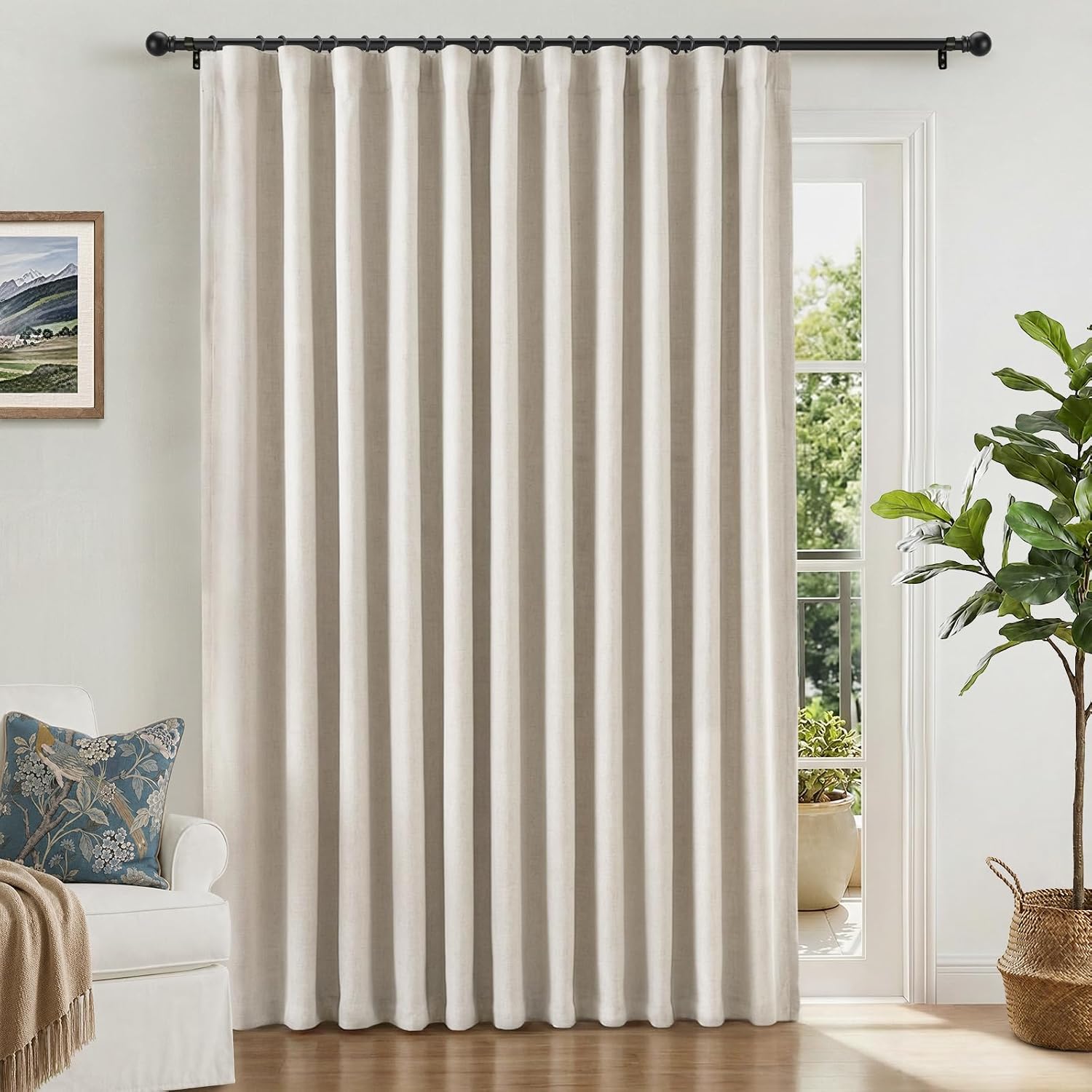 Detalle de INOVADAY 100% Blackout Sliding Door Curtain, Beige, 102 x 108 in, 1 Panel