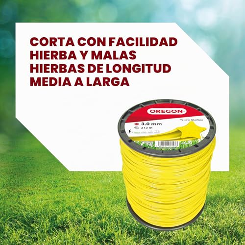 Detalle de Oregon Yellow Star Hilo para Desbrozadora 3 mm x 212 m (69-461-Y): rendimiento y compatibilidad para hierba y maleza