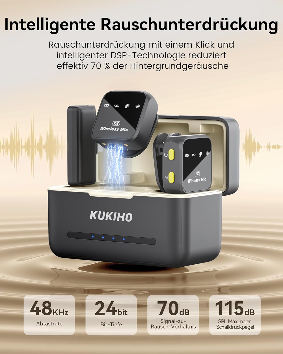 Thumbnail 5 de KUKIHO Kabelloses Lavalier-Mikrofon mit Ladekoffer – Plug-&-Play für iPhone, Android, PC & Live-Streaming