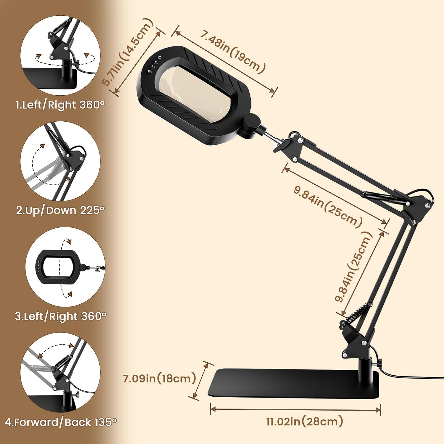 Thumbnail 2 de Magnifying glass with light and stand for reading – 12x USB-powered desk magnifier for crafts