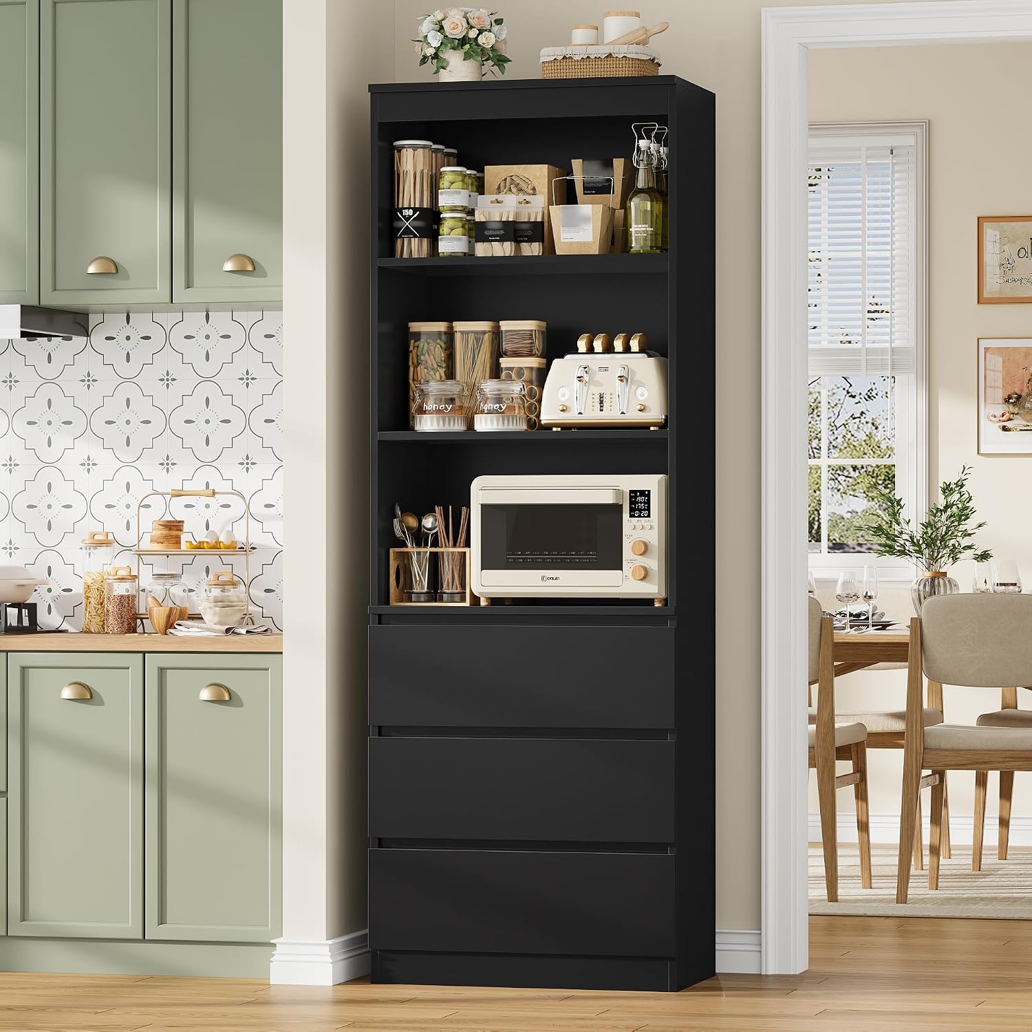 Detalle 2 de FirFurd P781 Tall Bookcase, 180 cm, with 3 Drawers and Open Shelves