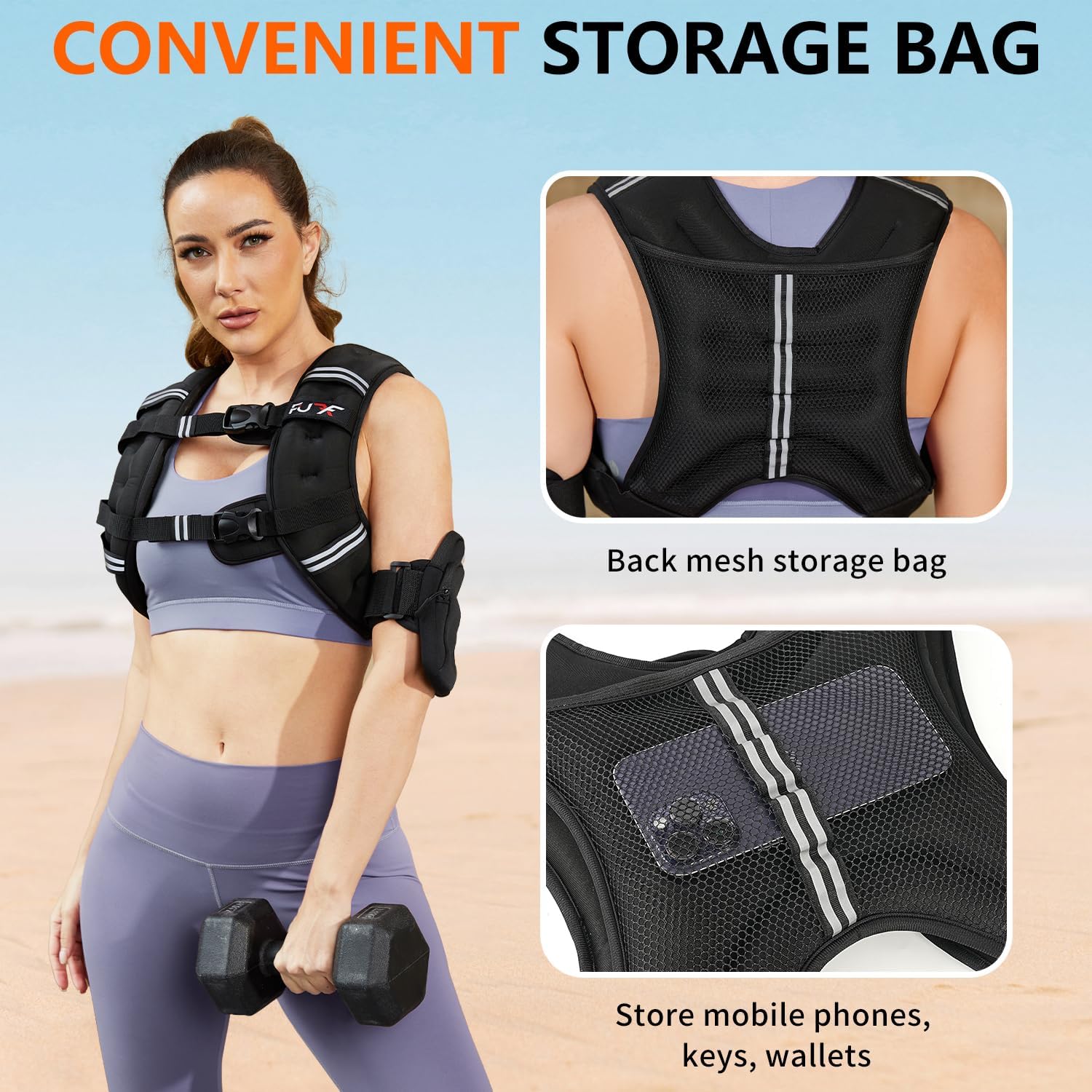 Thumbnail 4 de FUFF Weighted Vest for Women (5–30 LB) with Reflective Stripe for Walking, Running & Training
