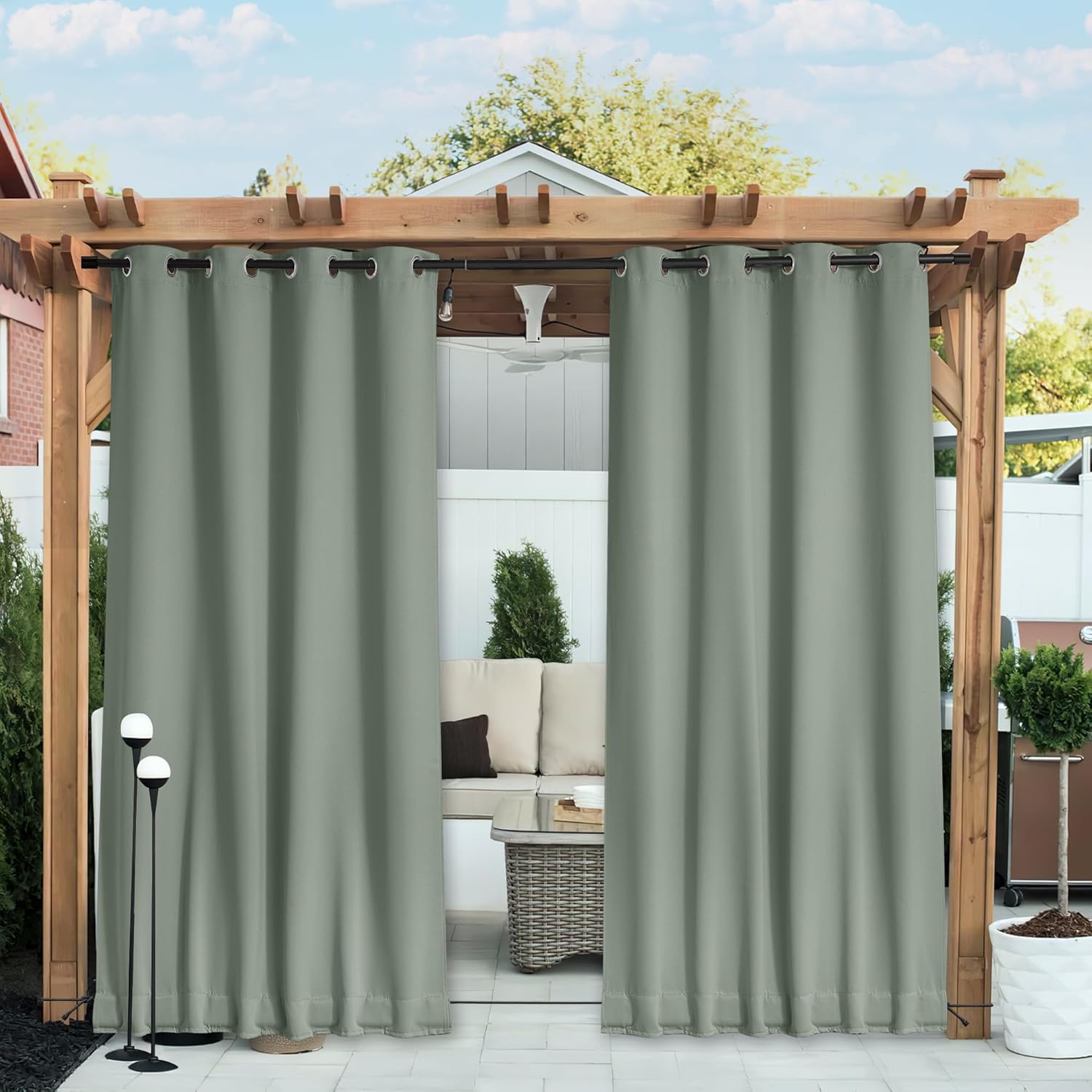 Detalle de NICETOWN NTUSCGMBR1OTD2 Outdoor Curtains, Waterproof Sage Polyester, 52 x 108 Inches