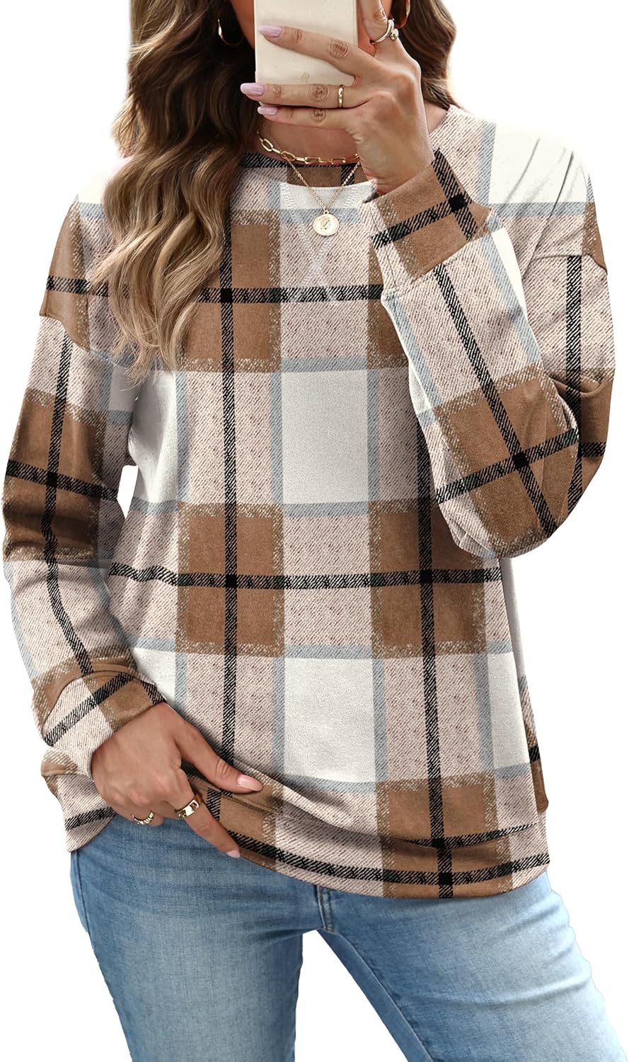 Detalle 2 de RUMIA Women’s Crew Neck Sweatshirt — Loose Pullover Long Sleeve Top